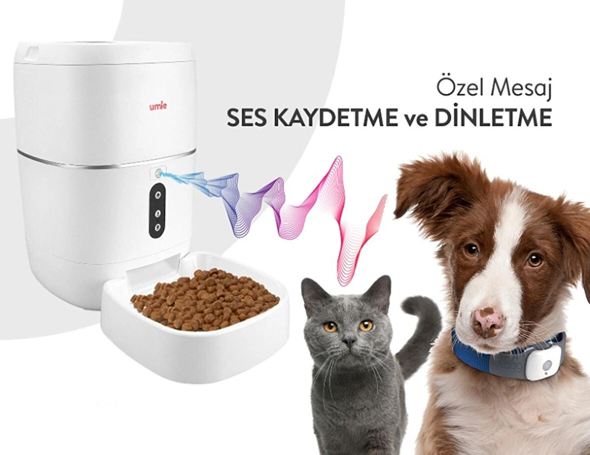 Umie Akıllı Otomatik Mama Kabı Feed Me Sesli Mesaj Otomatik Yem Kabı Wifi+Bt Tuya Destekli Kedi Köpek Besleyici