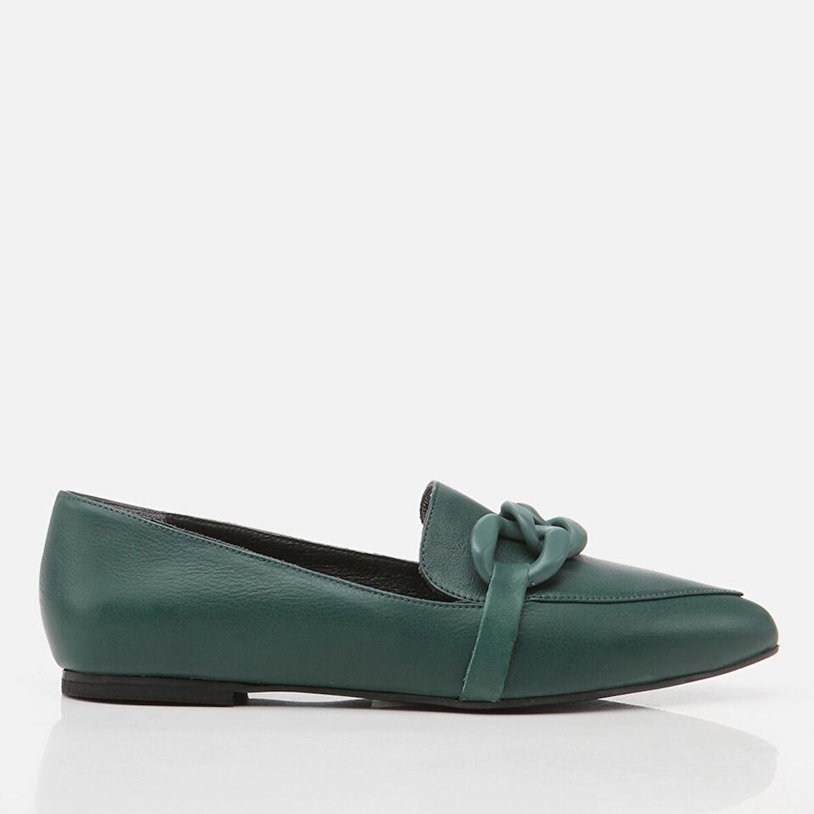 Hakiki Deri Koyu Yeşil Kadın Loafer