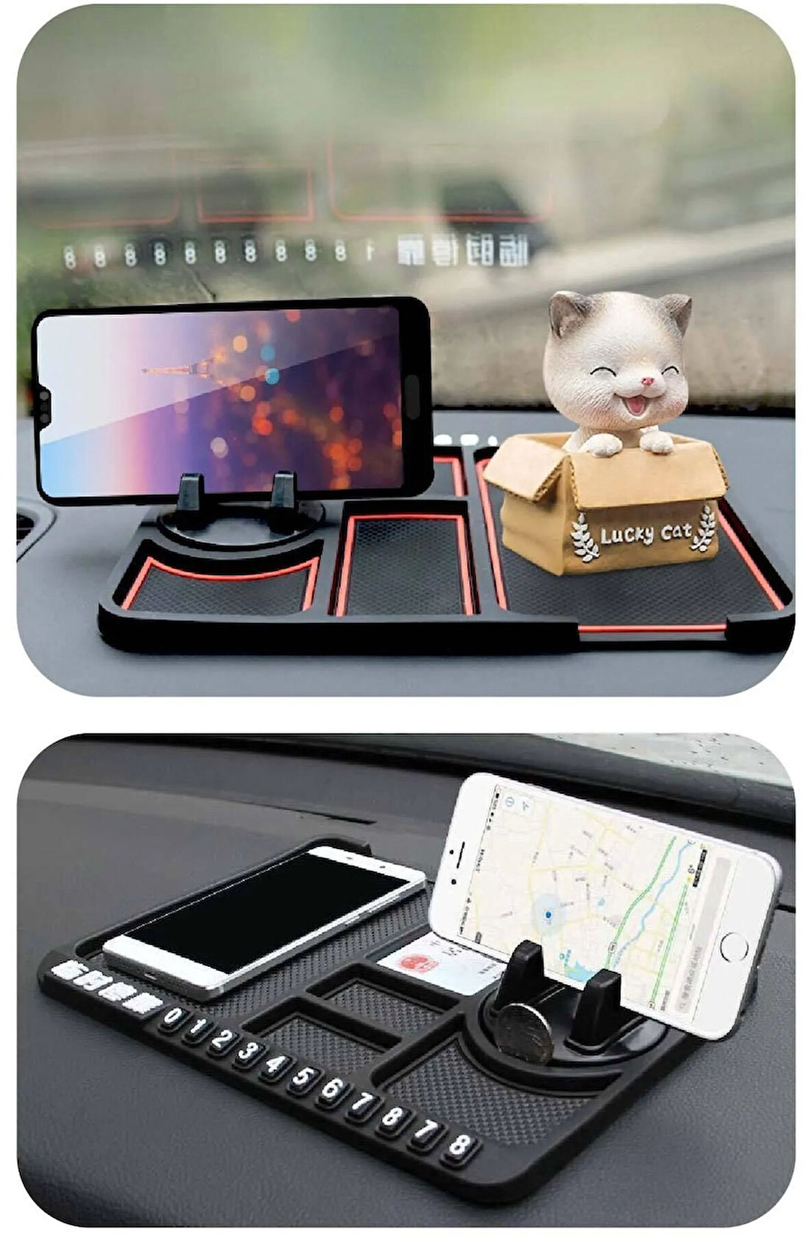 Numaratörlü  Araç Içi Torpido Üstü Kaymaz Ped Mat Telefon Gözlük Tutucu Torpido Telefon Tutucu