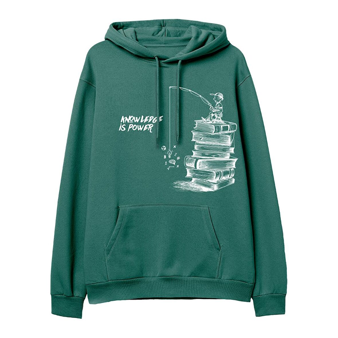 Knowledge  Baskılı Yeşil Hoodie