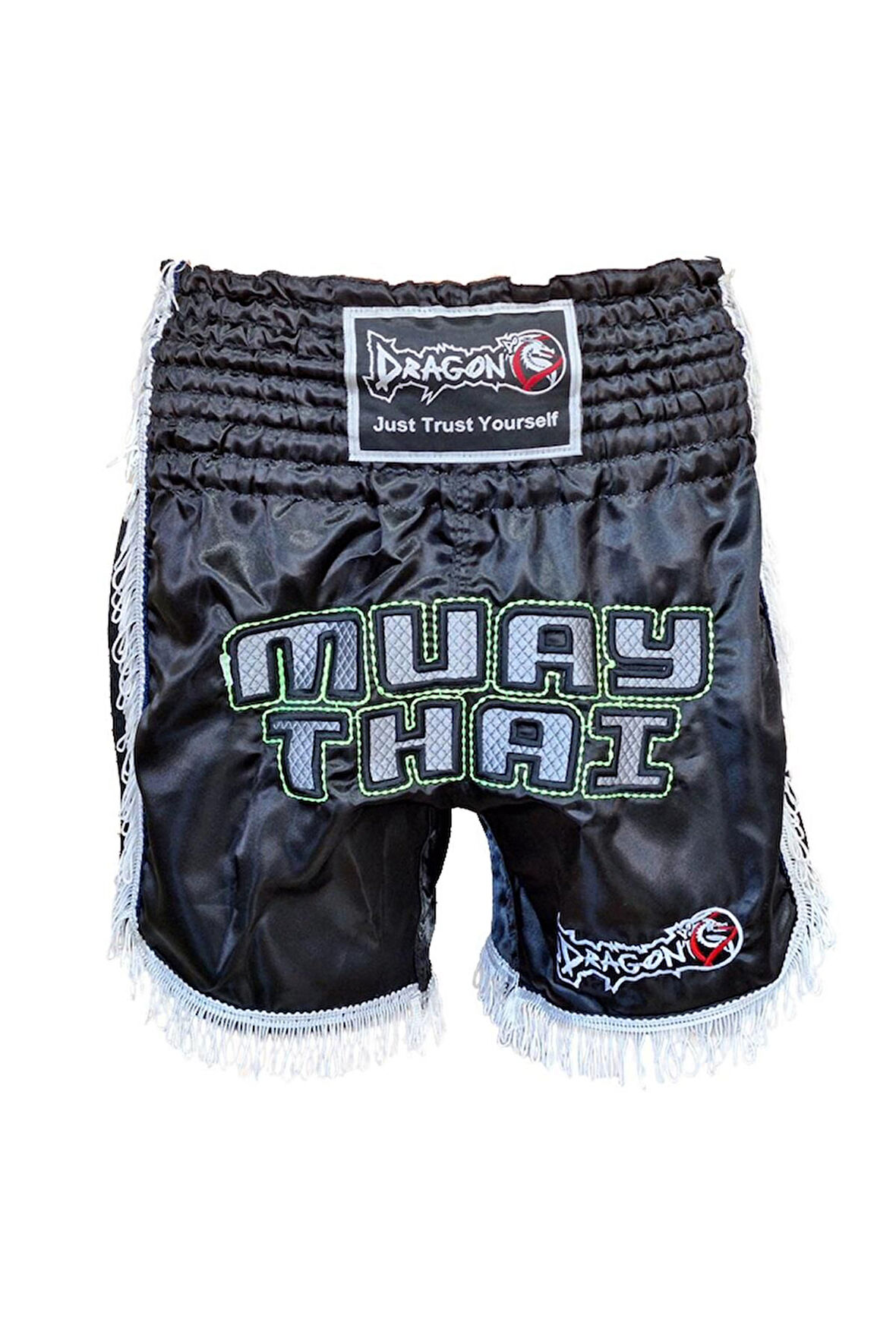 DragonDo MT3020 Apache Muaythai Şortu Siyah Püsküllü Şort Nakışlı Muay Thai Şortu