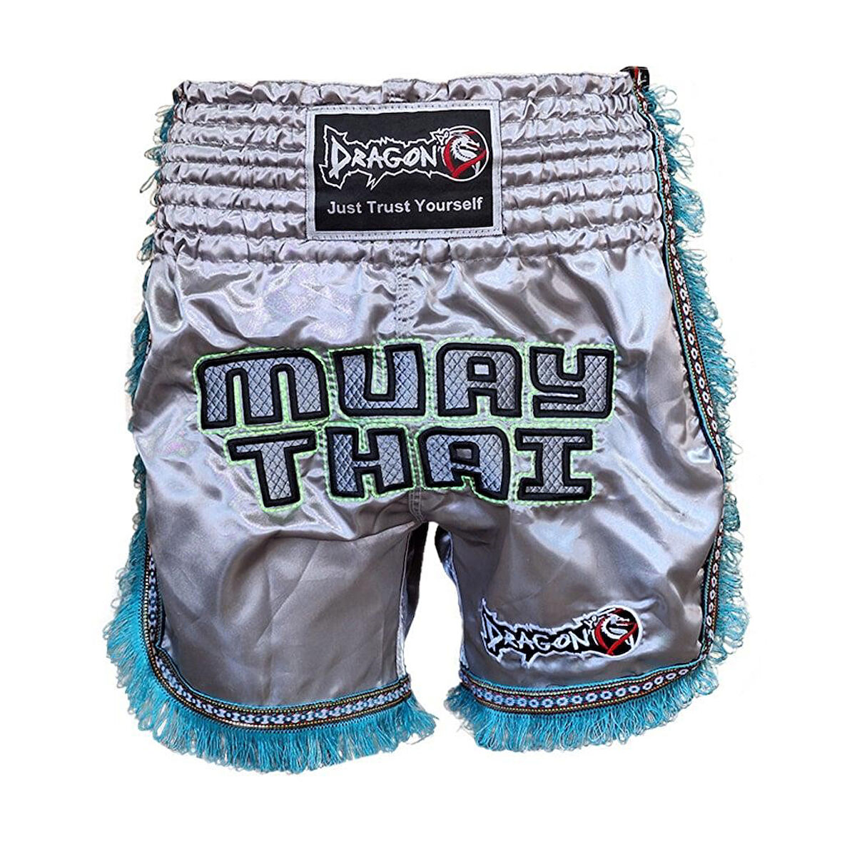 DragonDo MT3020 Apache Muaythai Şortu Gri Püsküllü Şort Nakışlı Muay Thai Şortu