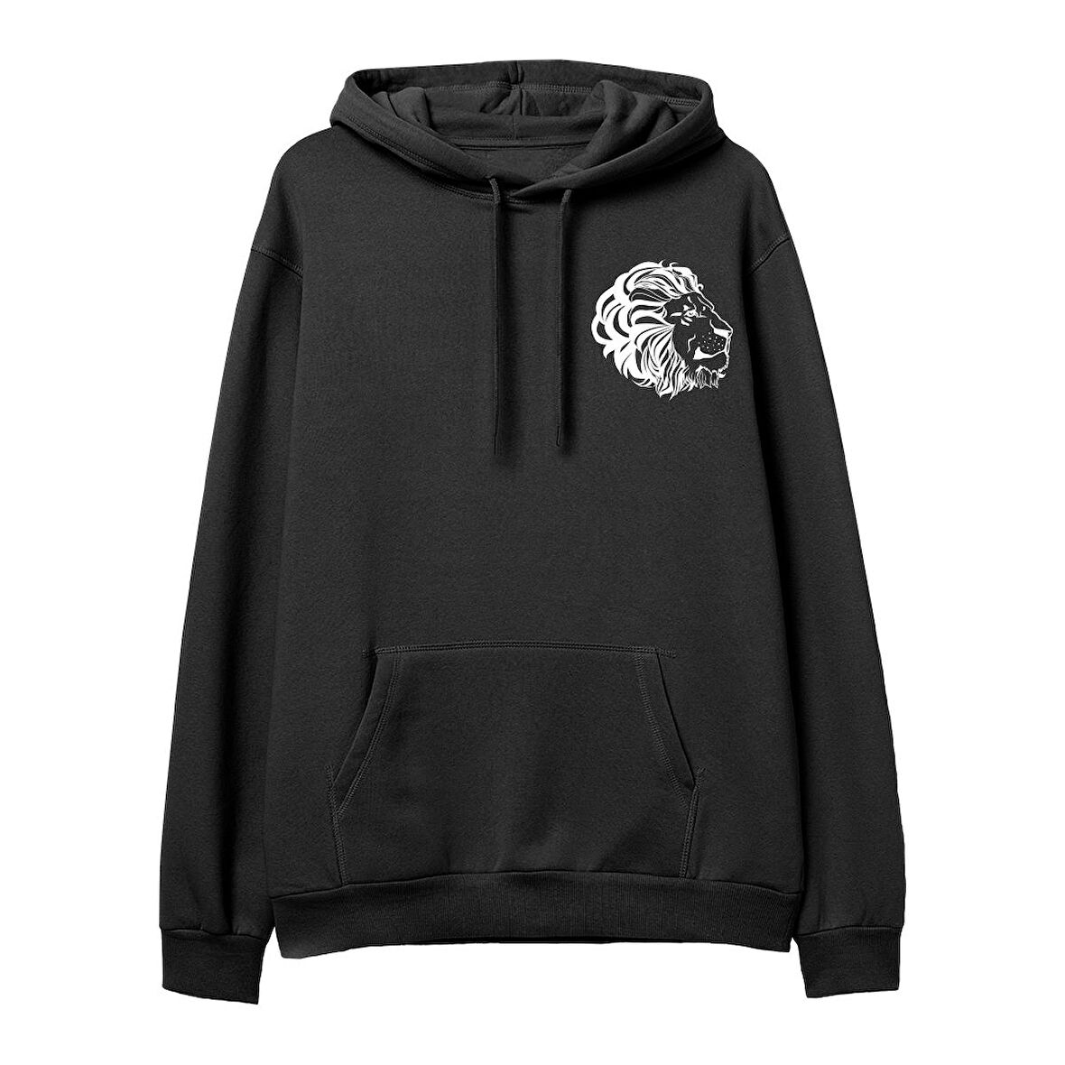Lion  Baskılı Siyah Hoodie