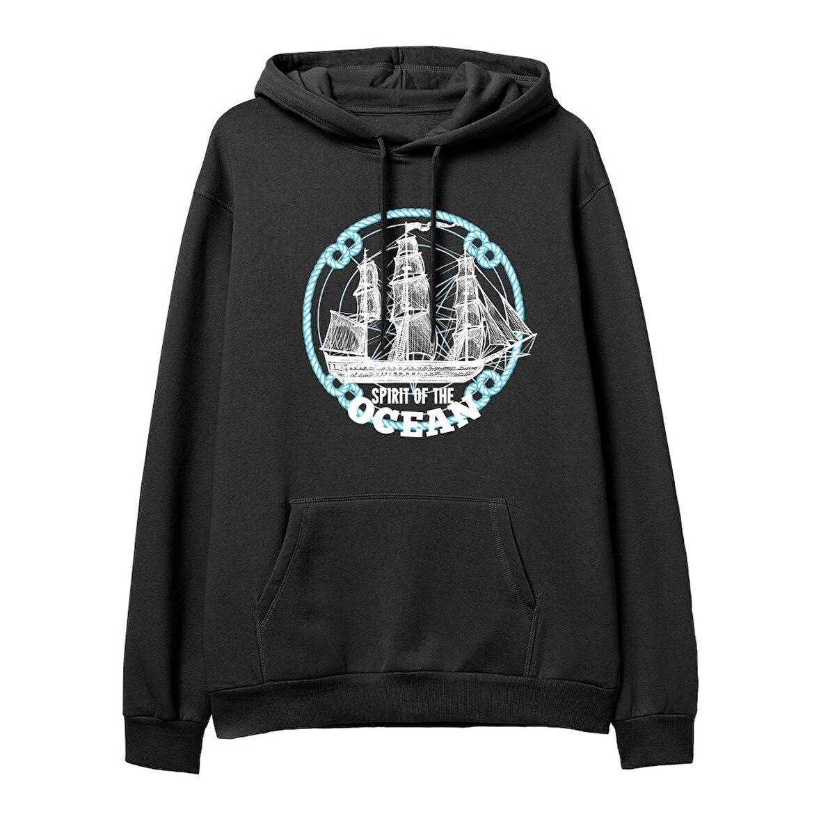 Sprit of the ocean  Baskılı Siyah Hoodie