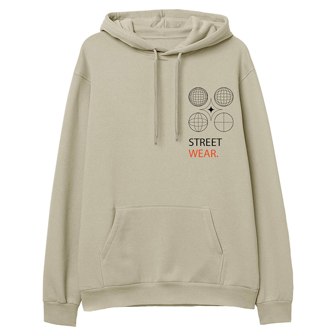 Street Wear  Baskılı Krem Hoodie