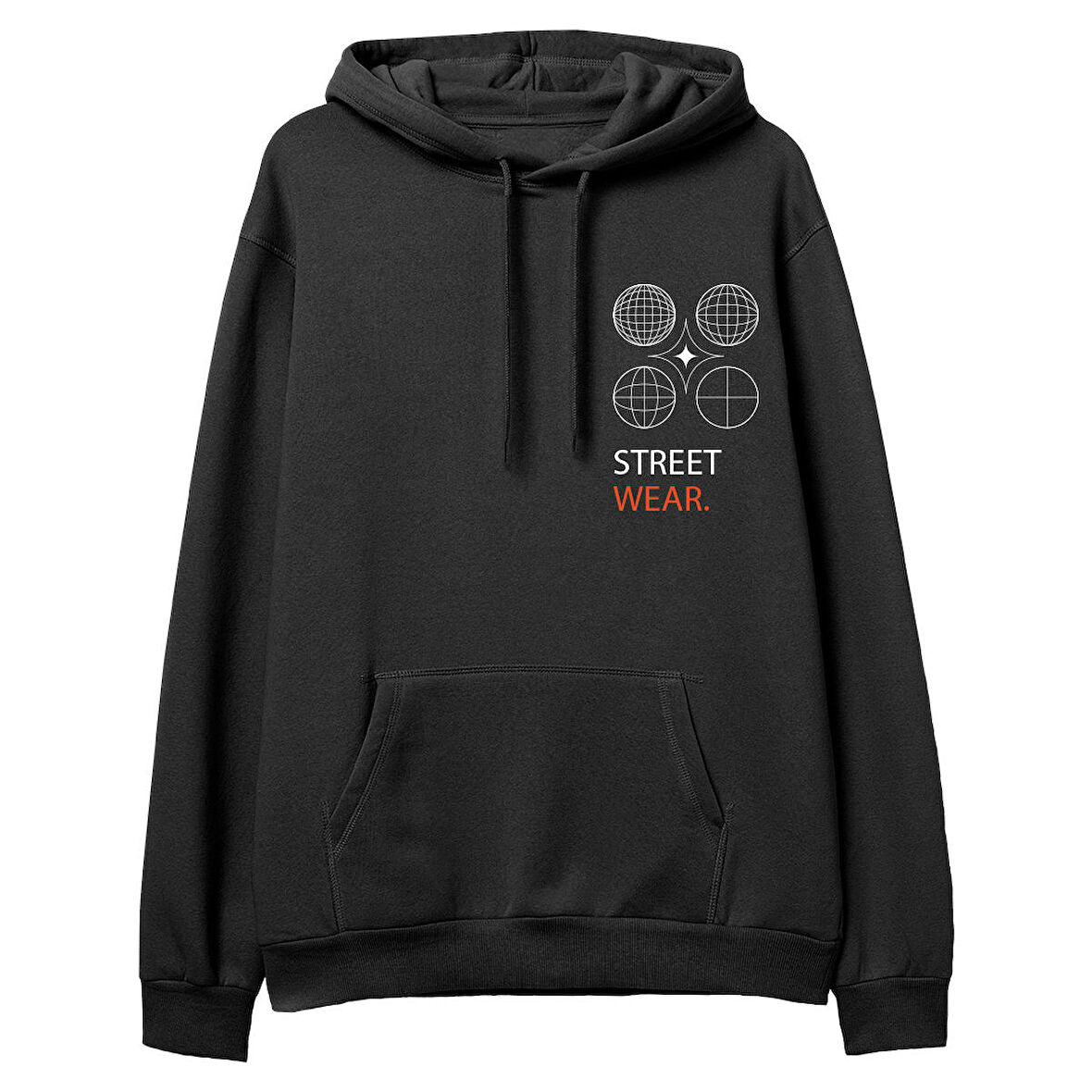 Street Wear  Baskılı Siyah Hoodie