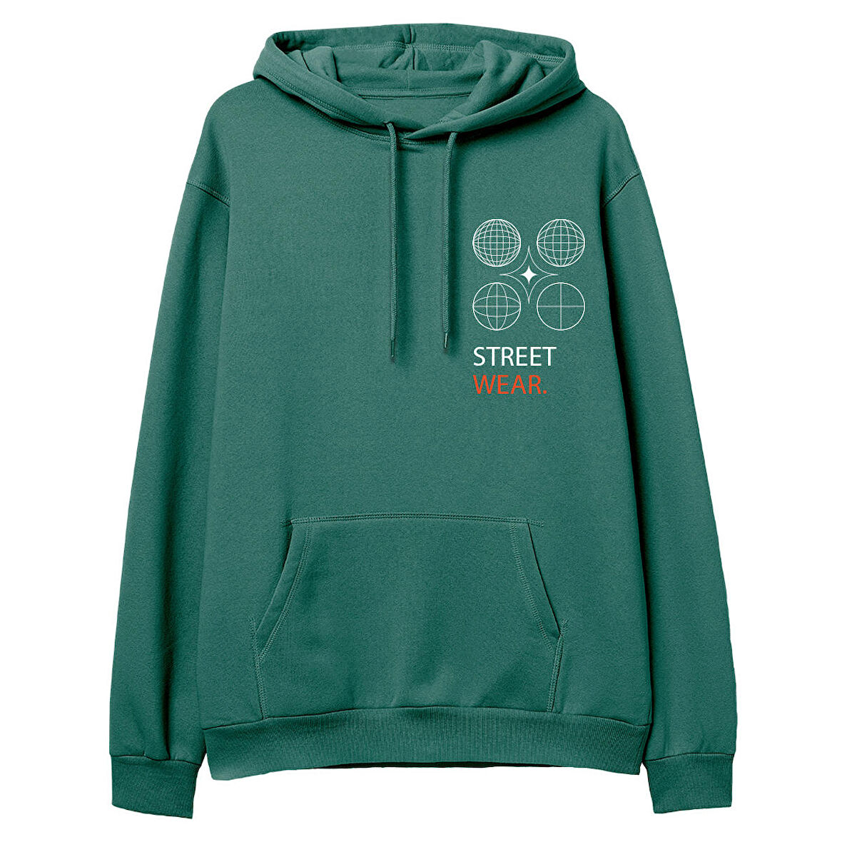 Street Wear  Baskılı Yeşil Hoodie