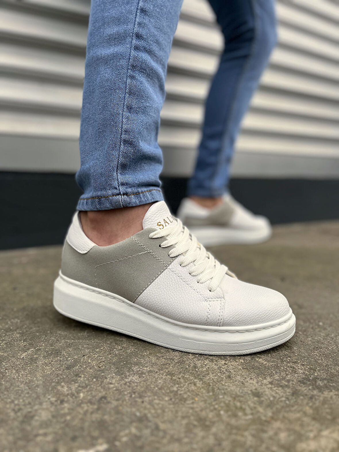 Boost Bağcıklı Cilt Süet Erkek Günlük Sneaker Ayakkabı CSBT - Beyaz/Gri