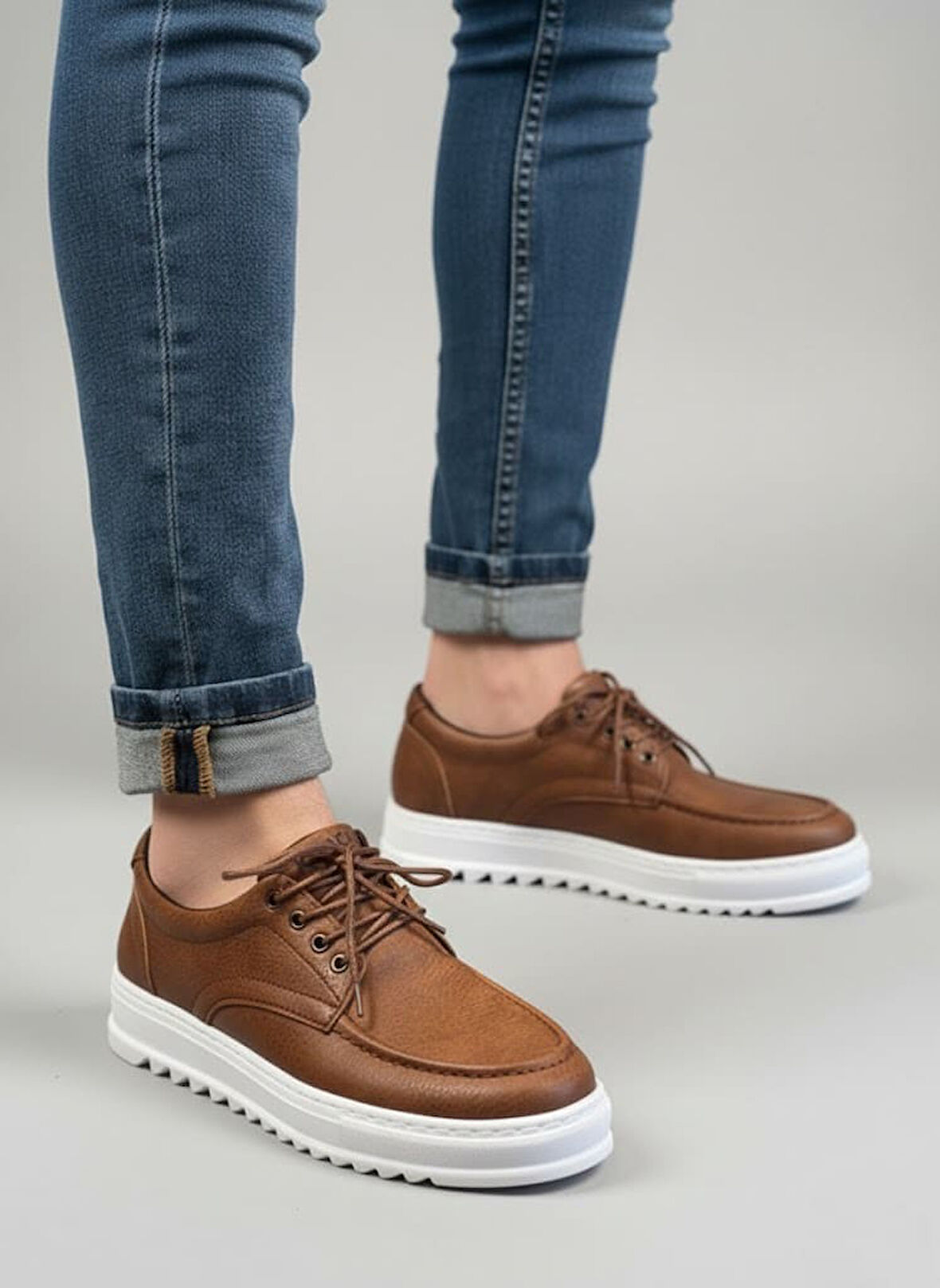 Stra  Bağcıklı Cilt Erkek Günlük Spor Klasik Ayakkabı CBT - Taba