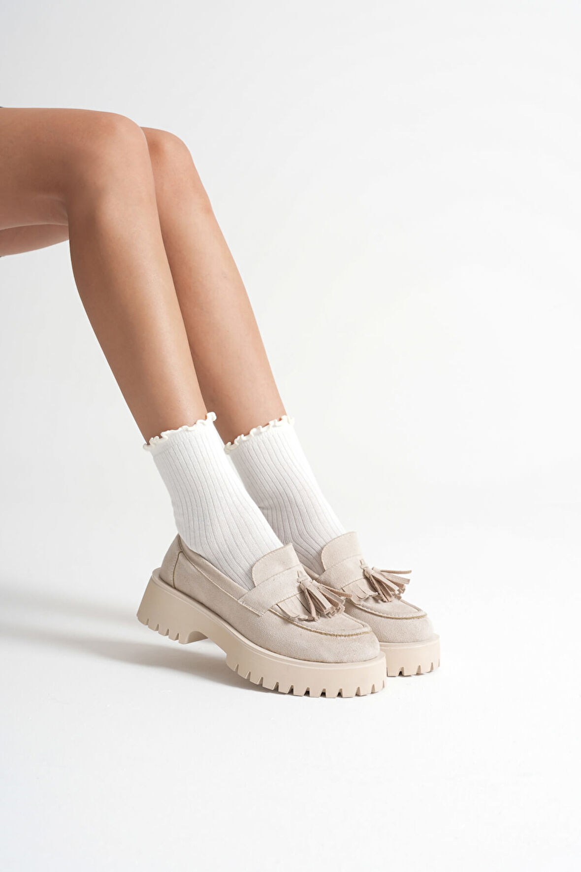 Anim Kadın Günlük Bej Süet Loafer Ayakkabı