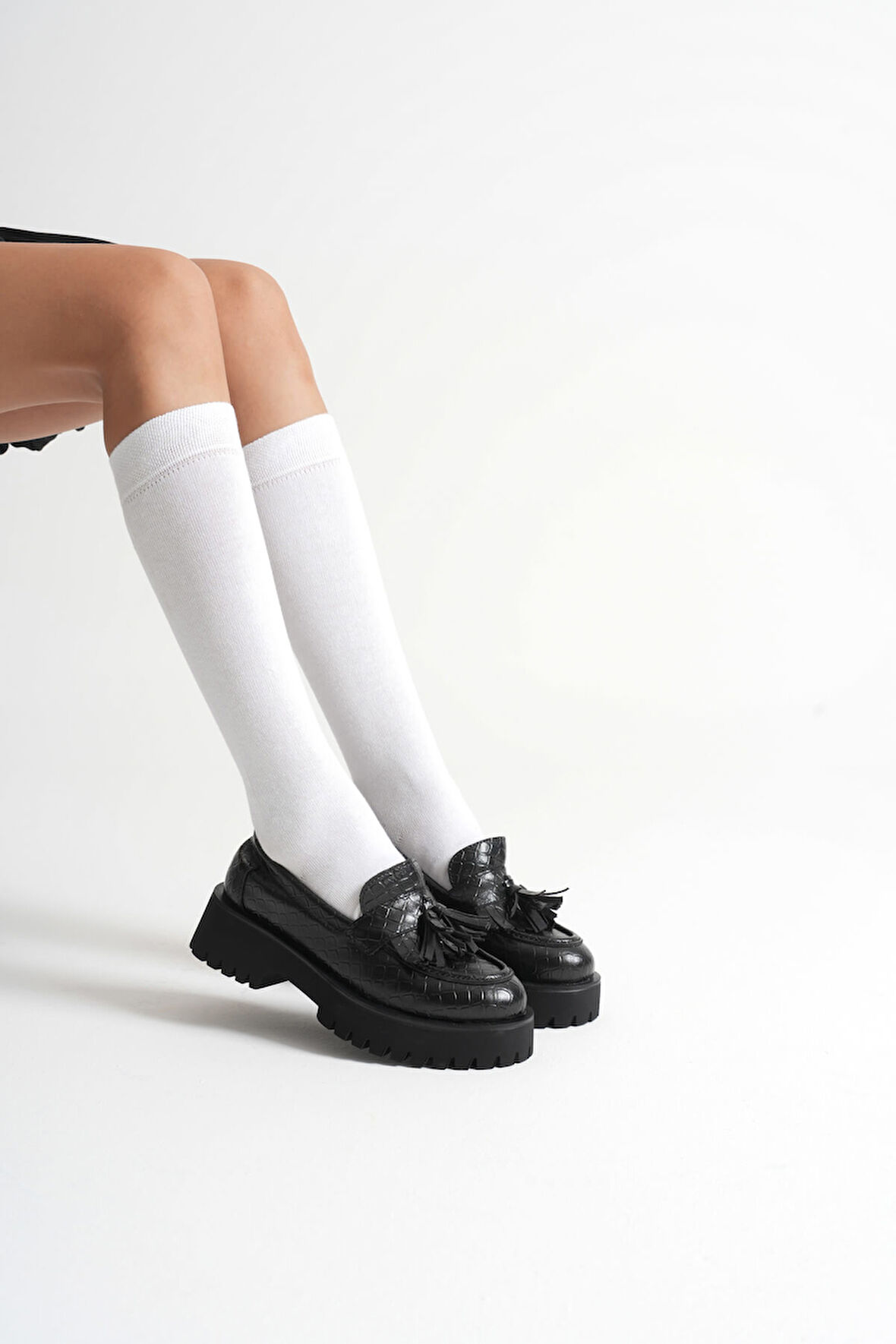 Anim Kadın Günlük Siyah Kroko Baskılı Loafer Ayakkabı