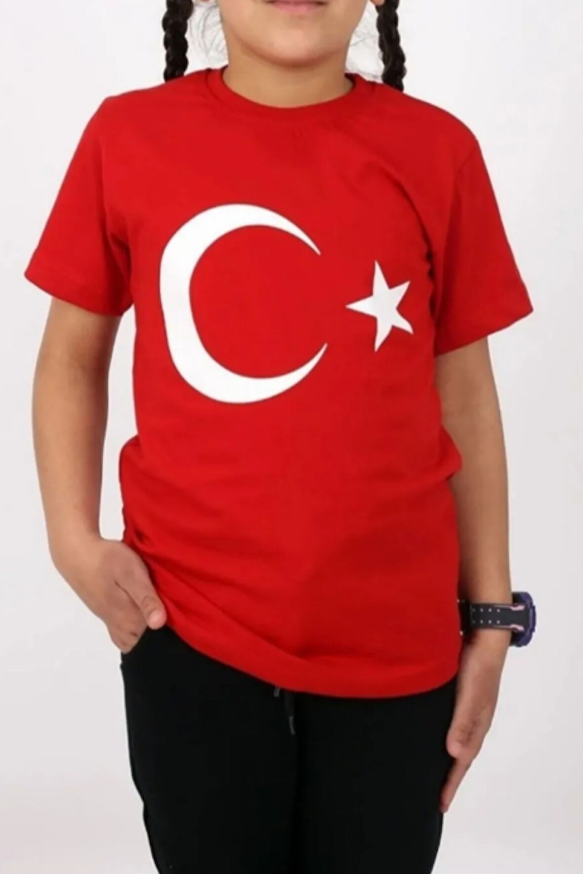 Kırmızı Beyaz Türk Bayrak Baskılı Unisex Çocuk Tişört