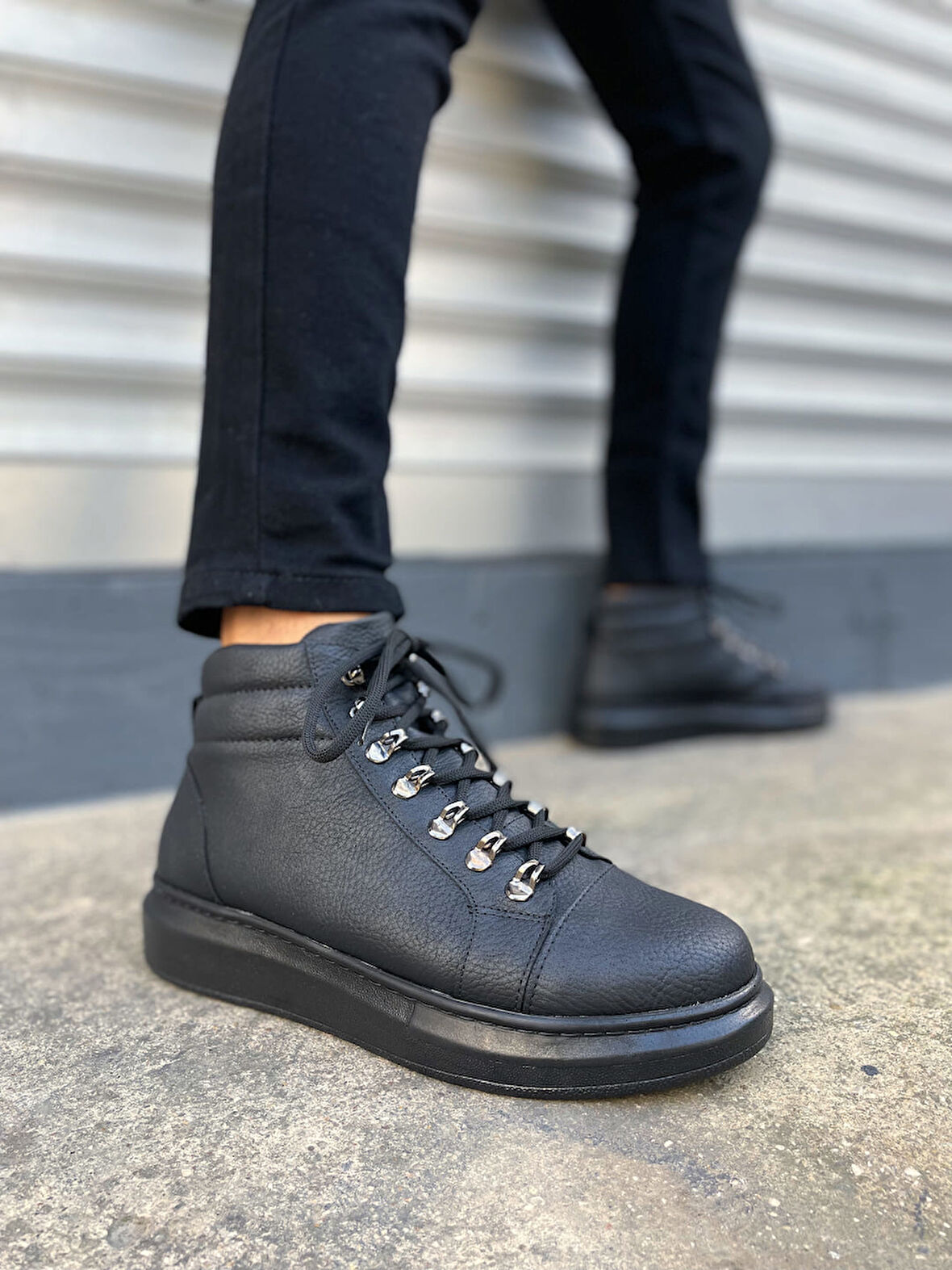 Atto Bağcıklı Ortopedik Taban Cilt Erkek Spor Bot CST - Siyah