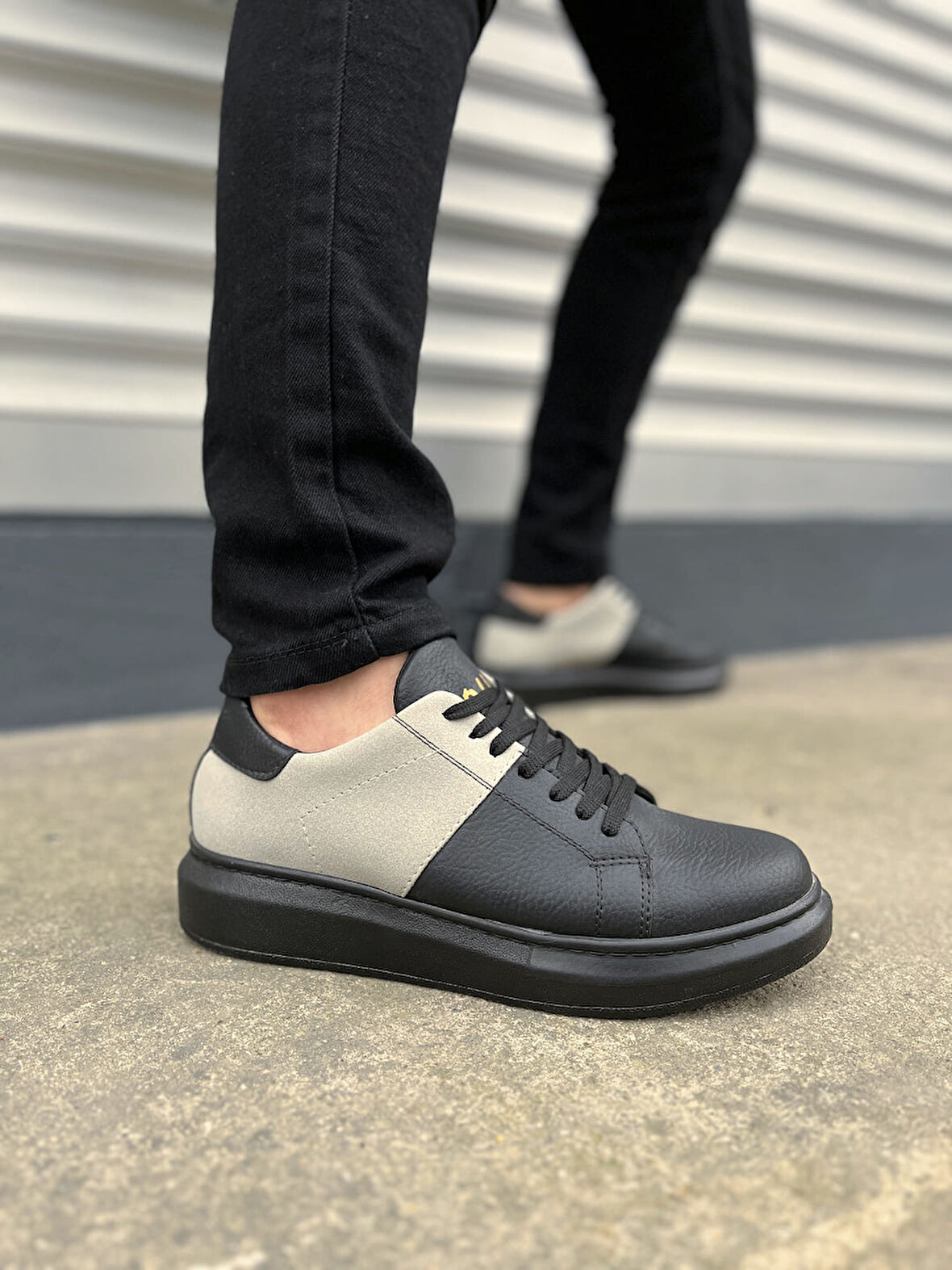 Boost Bağcıklı Cilt Süet Erkek Günlük Sneaker Ayakkabı Siyah Gri