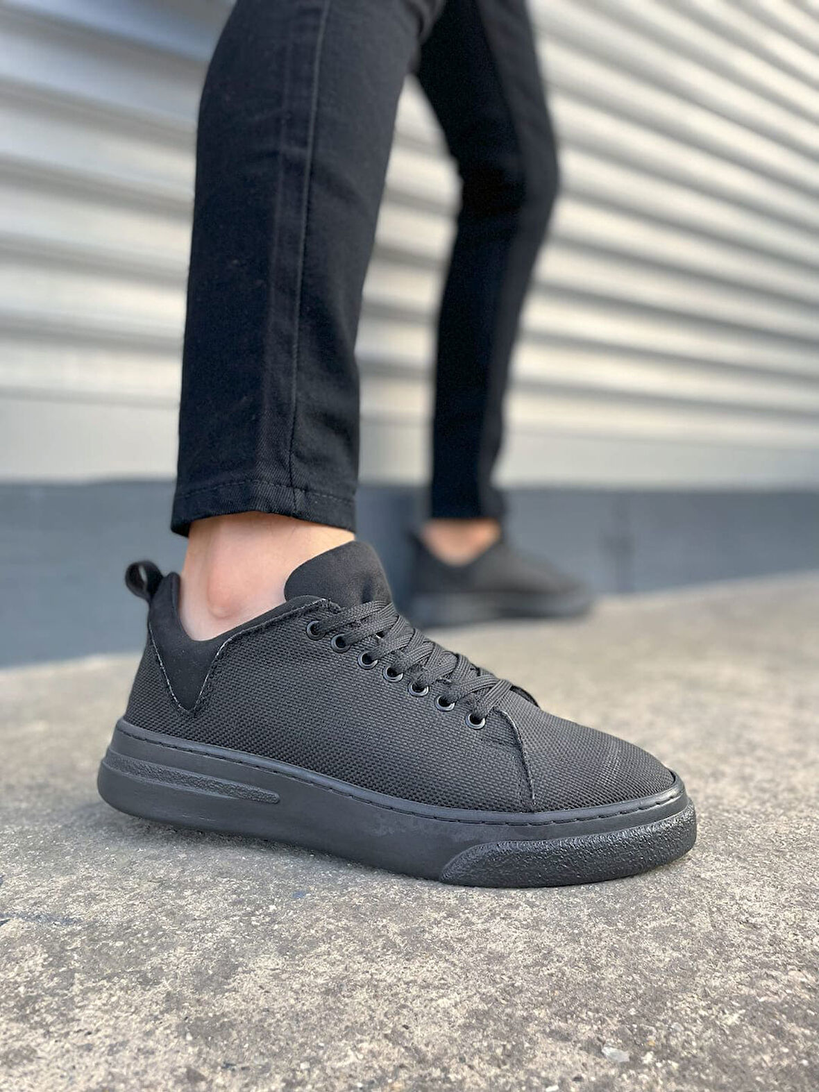Siyah Flex Bağcıklı Keten Kumaş Erkek Günlük Sneaker Ayakkabı