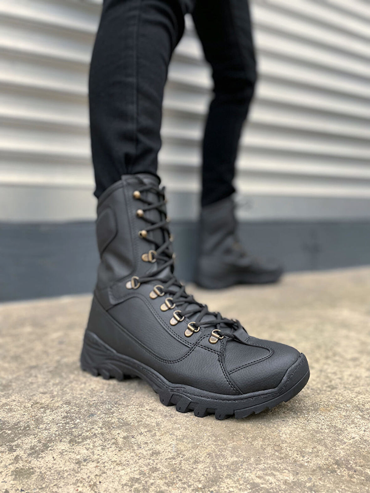 Ekir Bağcıklı Ortopedik Taban Günlük Cilt Erkek Askeri Postal Bot CST Siyah