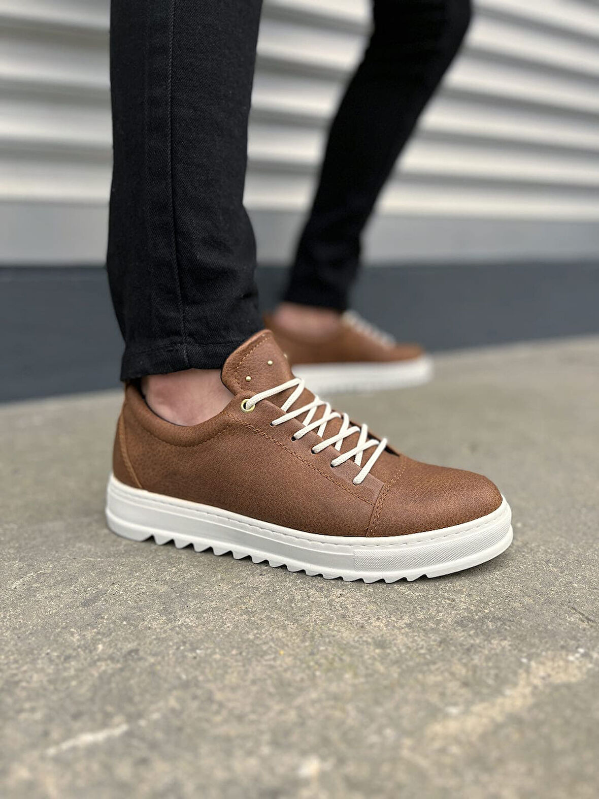 Taba Beyaz Cool Bağcıklı Cilt Erkek Günlük Spor Klasik Ayakkabı