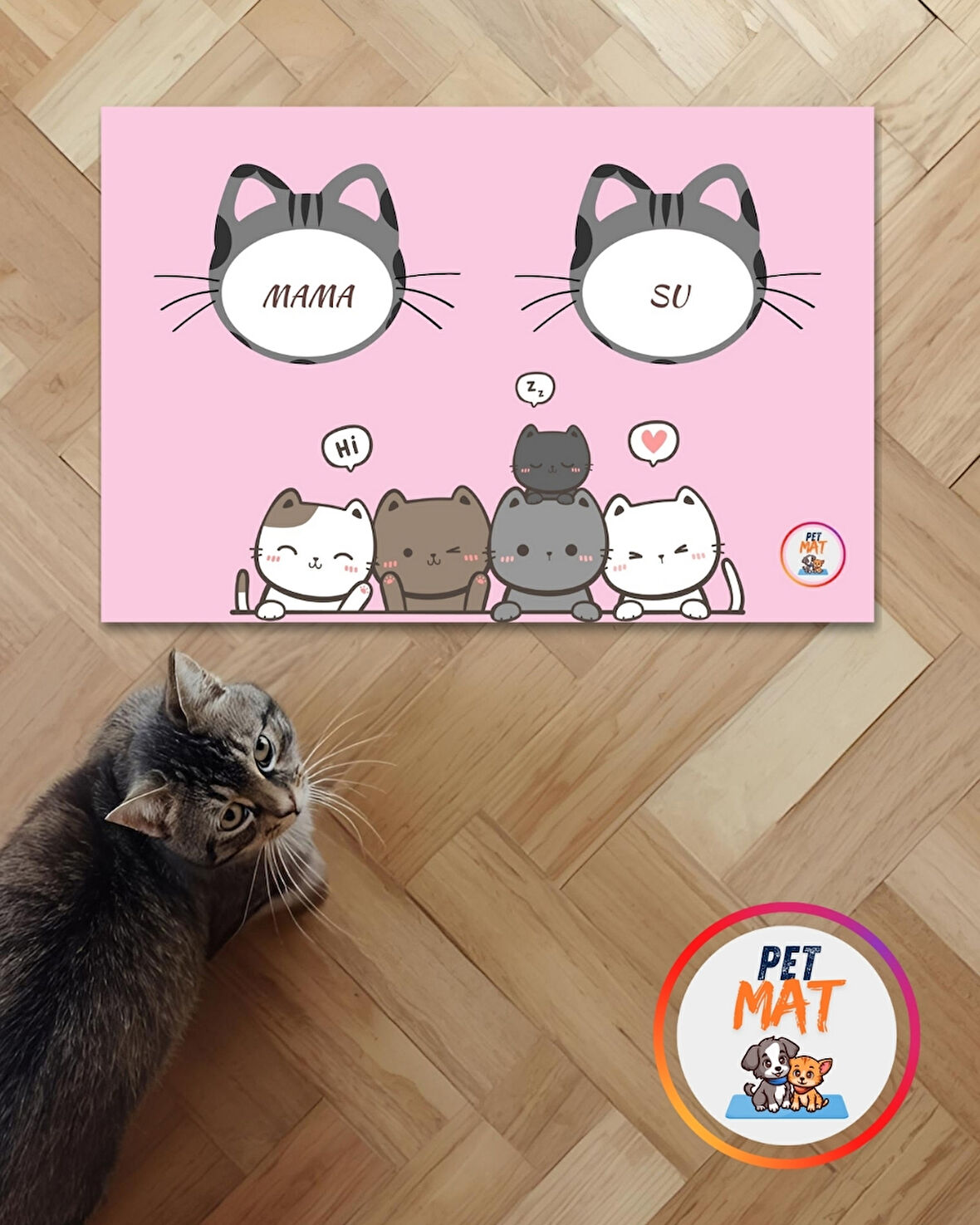 Petmat Kedi Mama Paspası , Kaymaz Taban , Yıkanabilir , Evcil Hayvan Paspası 010-P