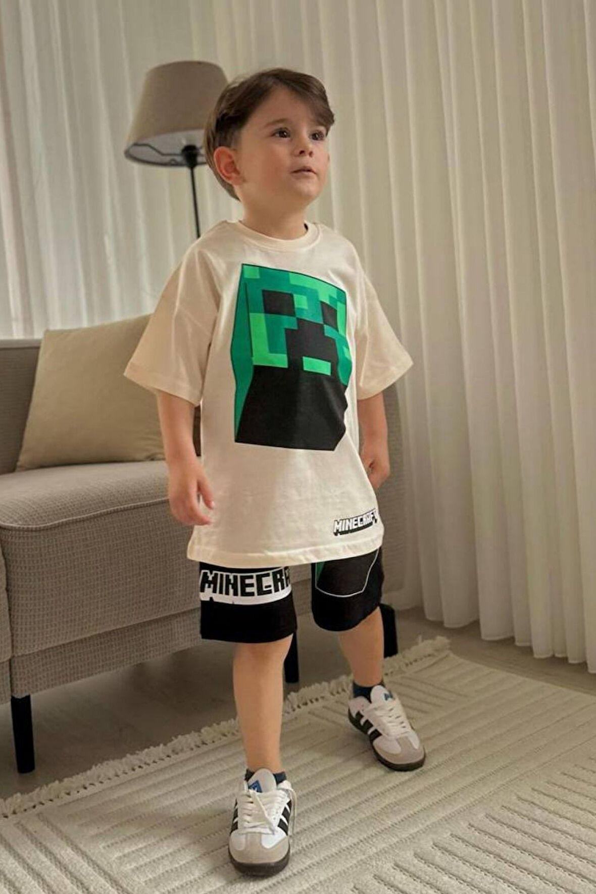 Bej Mine Craft Çizgi film Baskılı Alt Üst Erkek Çocuk 2li Takım