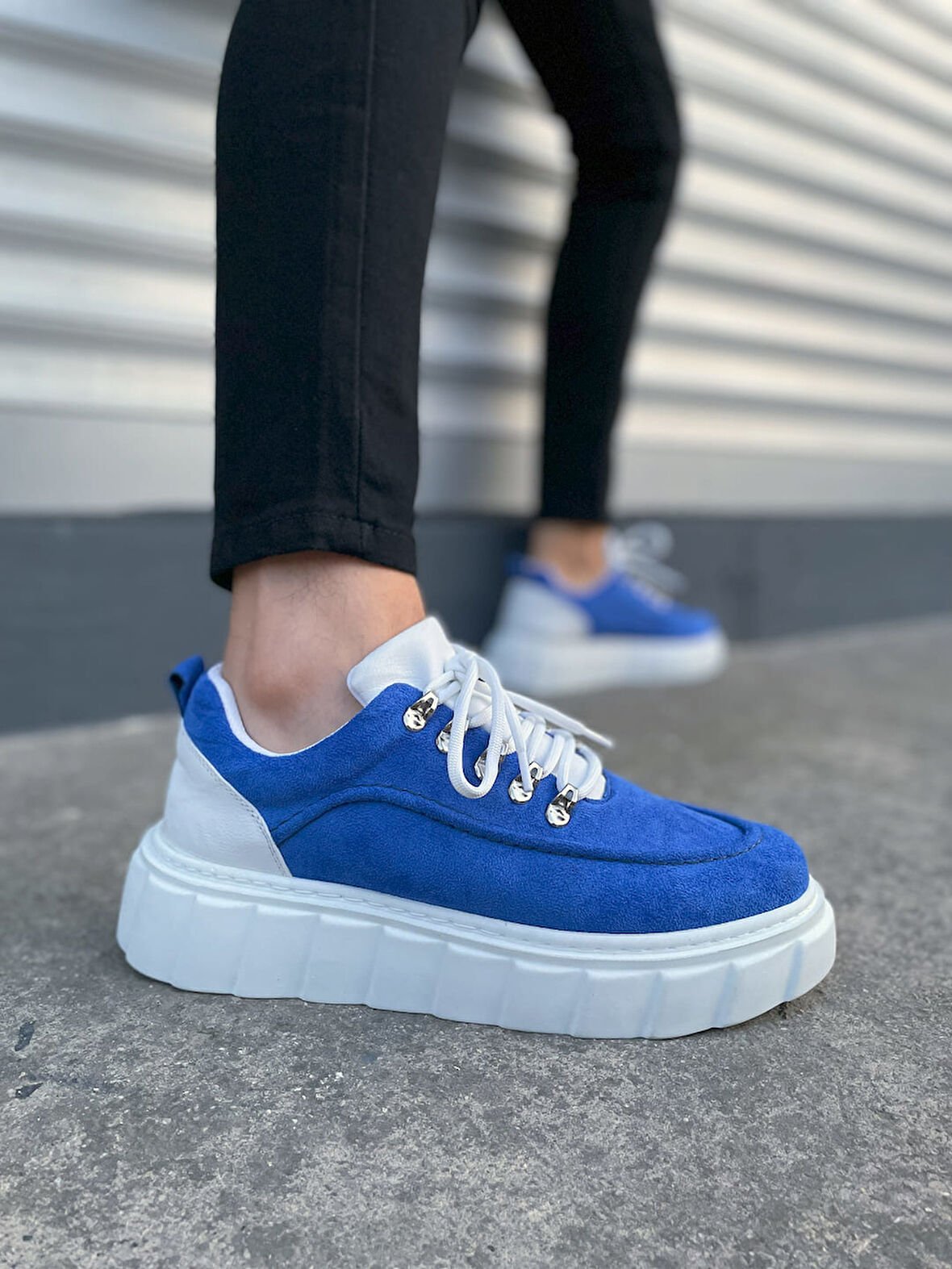 Mavi Beyaz Cloud Bağcıklı Süet Erkek Günlük Sneaker Ayakkabı