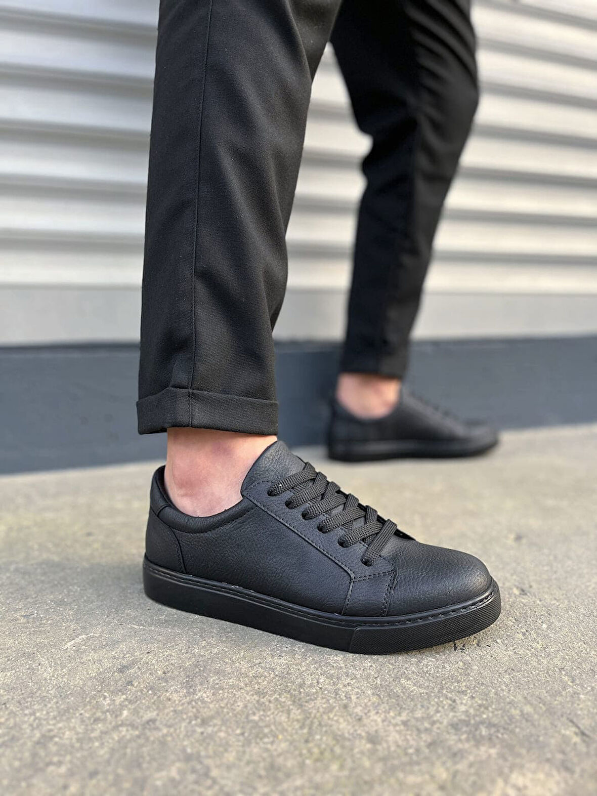 Elite Bağcıklı Cilt Erkek Günlük Sneaker Ayakkabı CST - Siyah