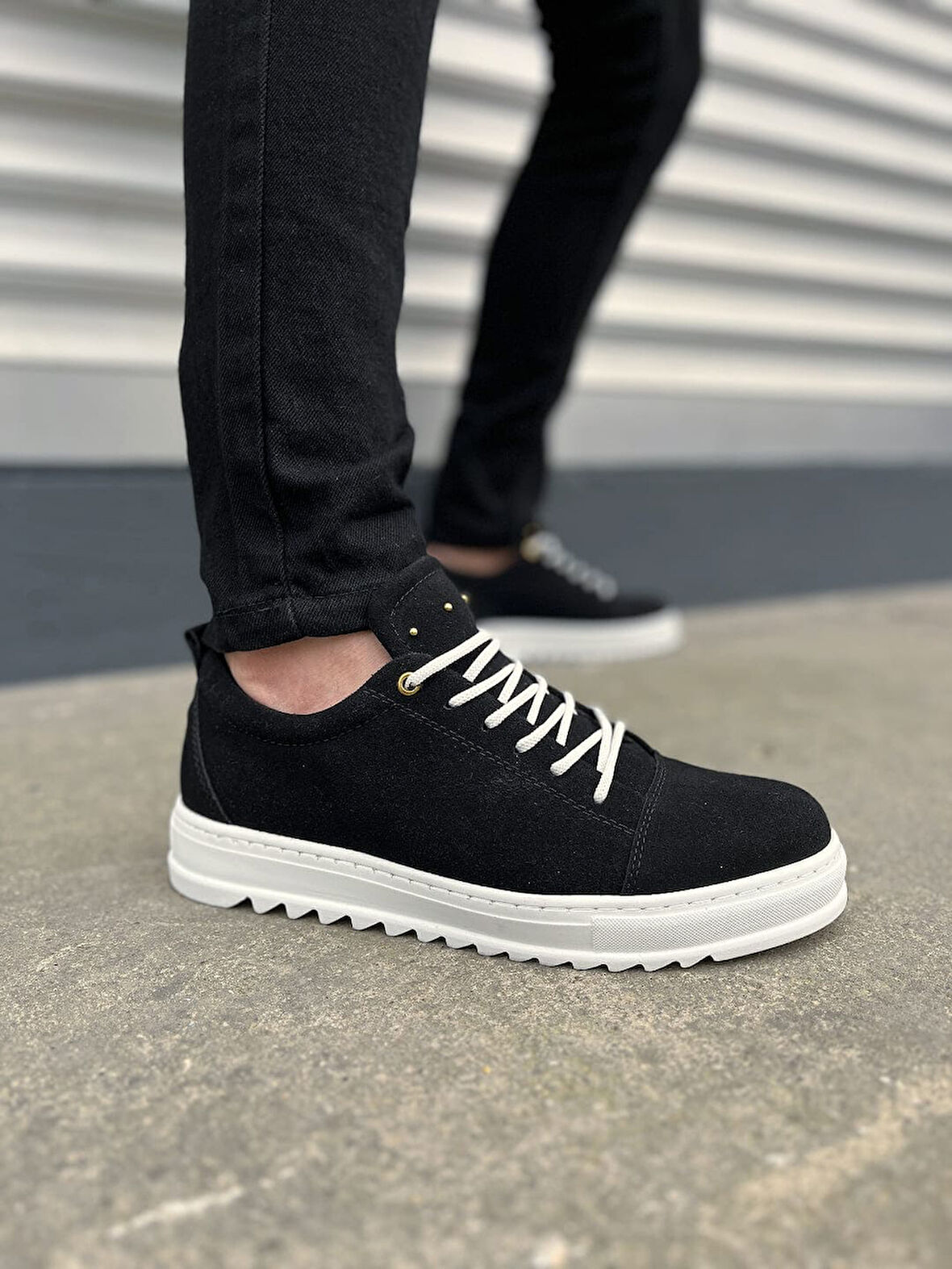 Siyah Beyaz Cool Bağcıklı Süet Erkek Günlük Spor Klasik Ayakkabı
