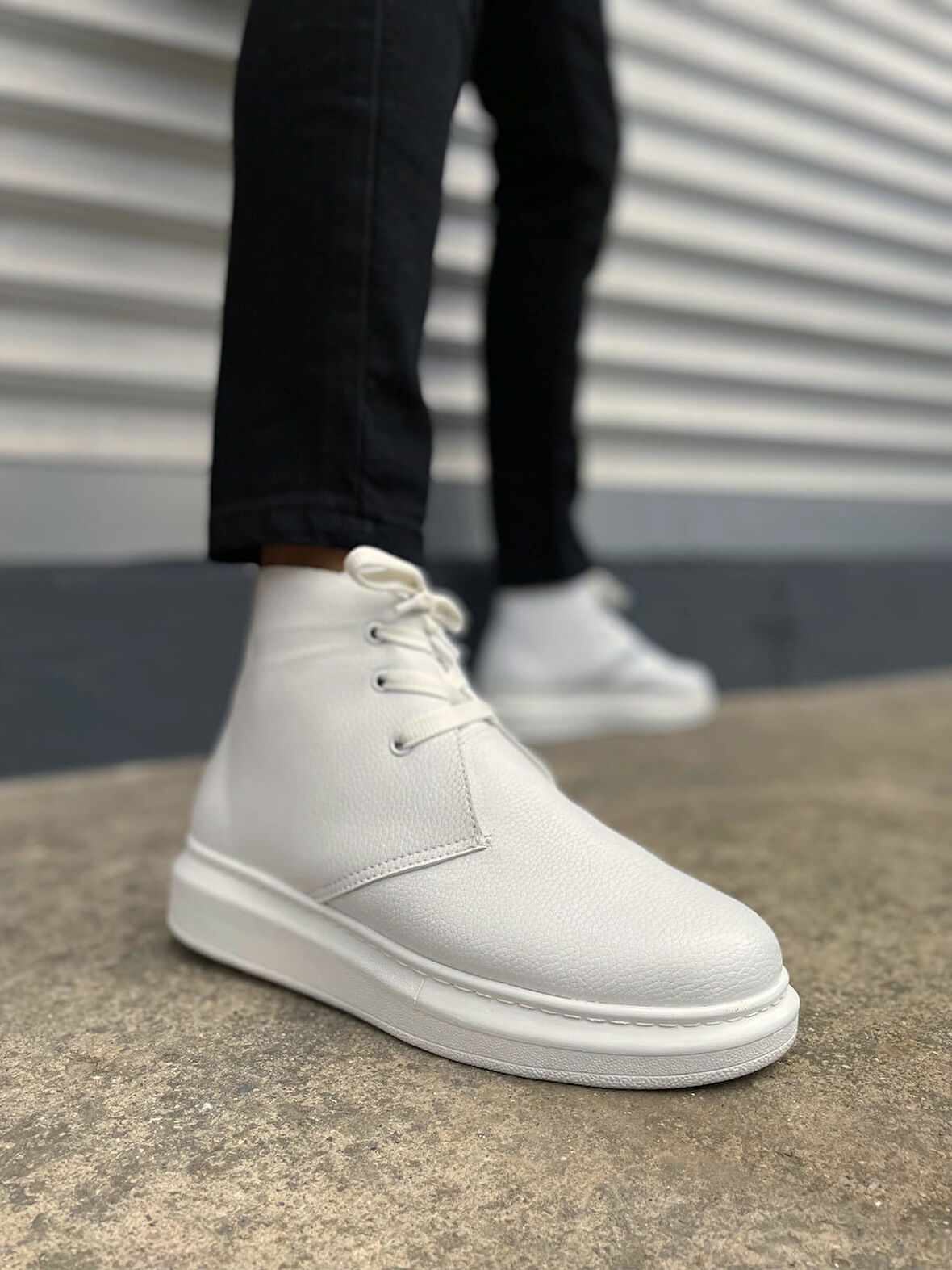 STABLE Bağcıklı Ortopedik Taban Cilt Erkek Spor Bot CBT - Beyaz