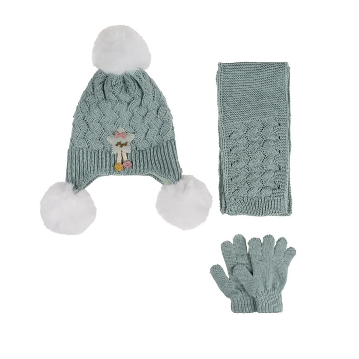 Kitti 1-4 Yaş Kız Çocuk Atkı Bere Eldiven İçi Polarlı 3'lü Takım 24160-02