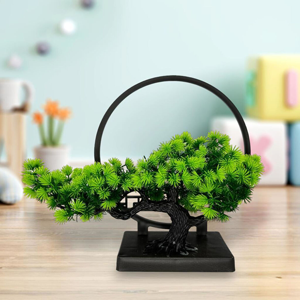 Yapay Çiçek Bonsai Ağacı Çemberli Model Dekoratif Yapay Ağaç Bonzai Yapay Ağaç Masa Ofis Hediyelik