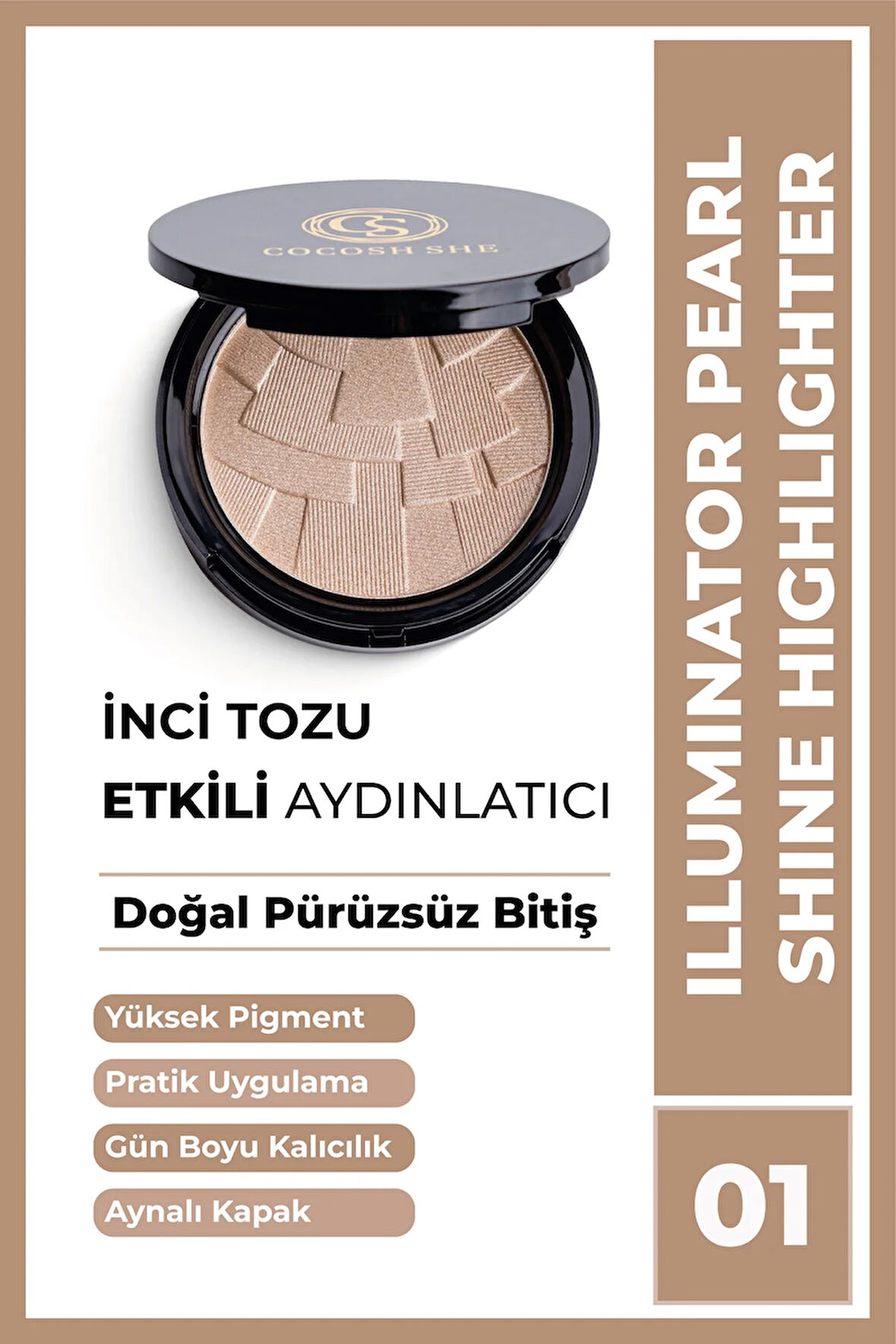 Pearl Shine Aydınlatıcı Highlighter 01 Altın Bronze, Inci Tozu, Yüksek Pigmentasyon, Yumuşak Doku