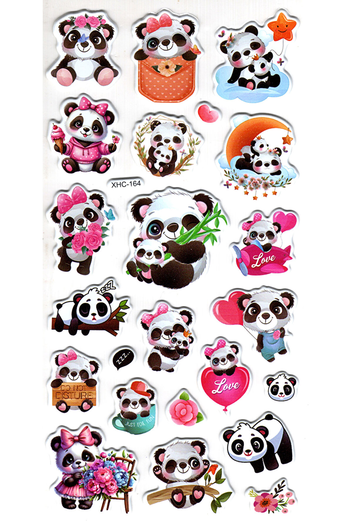 Sticker Kabartmalı Stiker Çıkartma Etiket (XHC164)-18x9 cm- Sevimli Şirin Panda