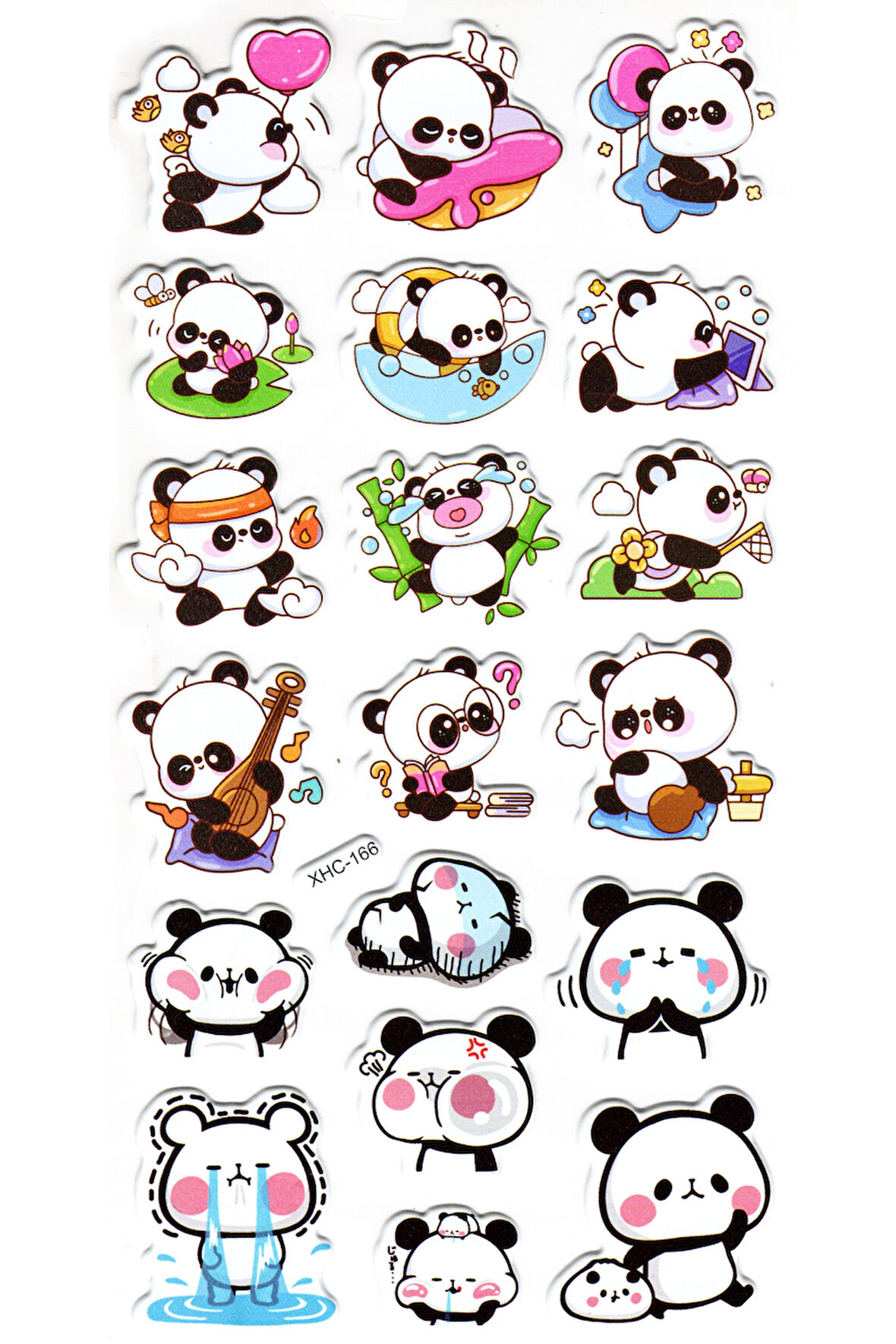 Sticker Kabartmalı Stiker Çıkartma Etiket (XHC166)-18x9 cm- Sevimli Emoji Panda