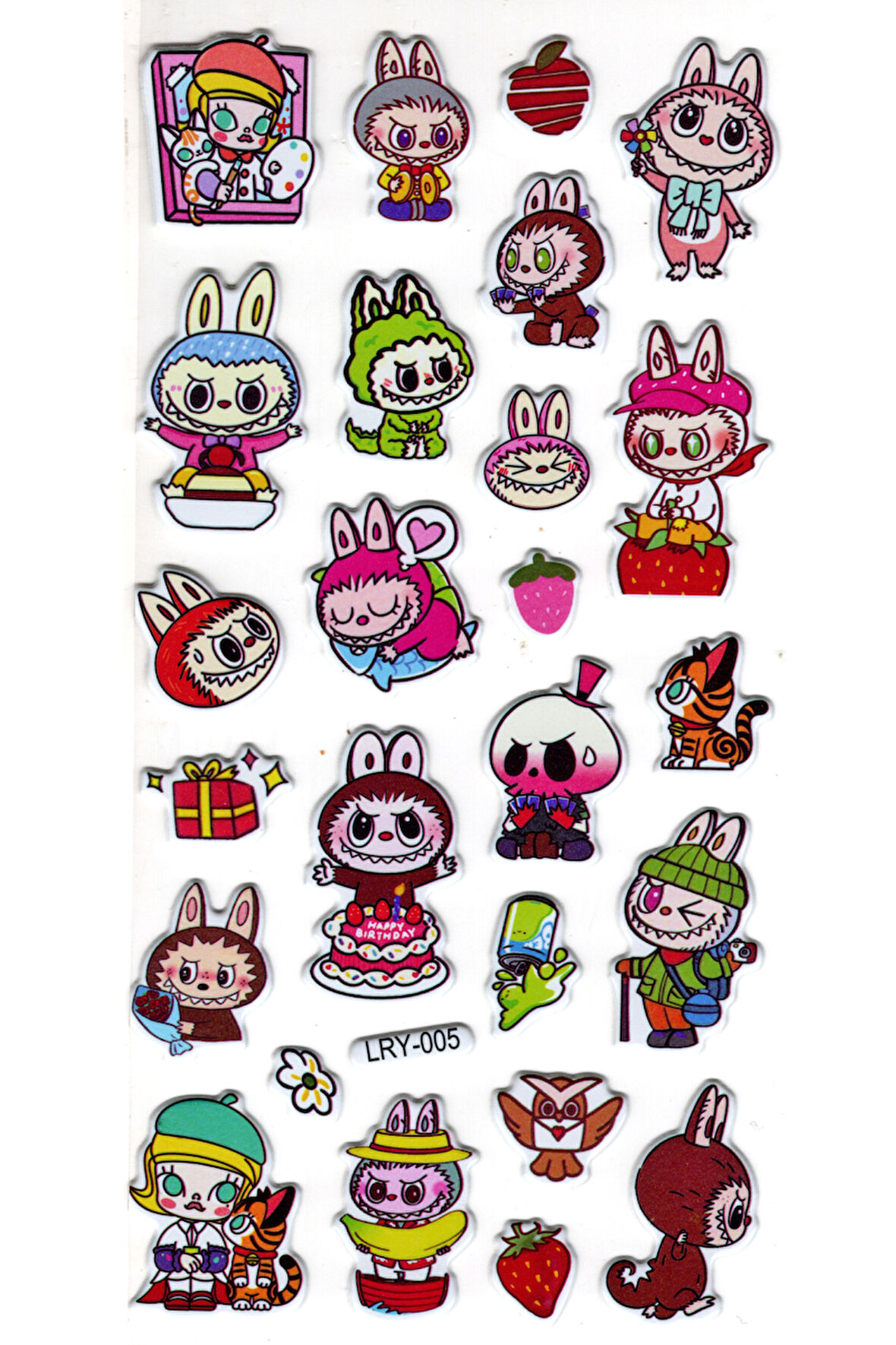 Sticker Kabartmalı Stiker Çıkartma Etiket (LRY005)-18x9 cm- Sevimli Labubu Tavşan