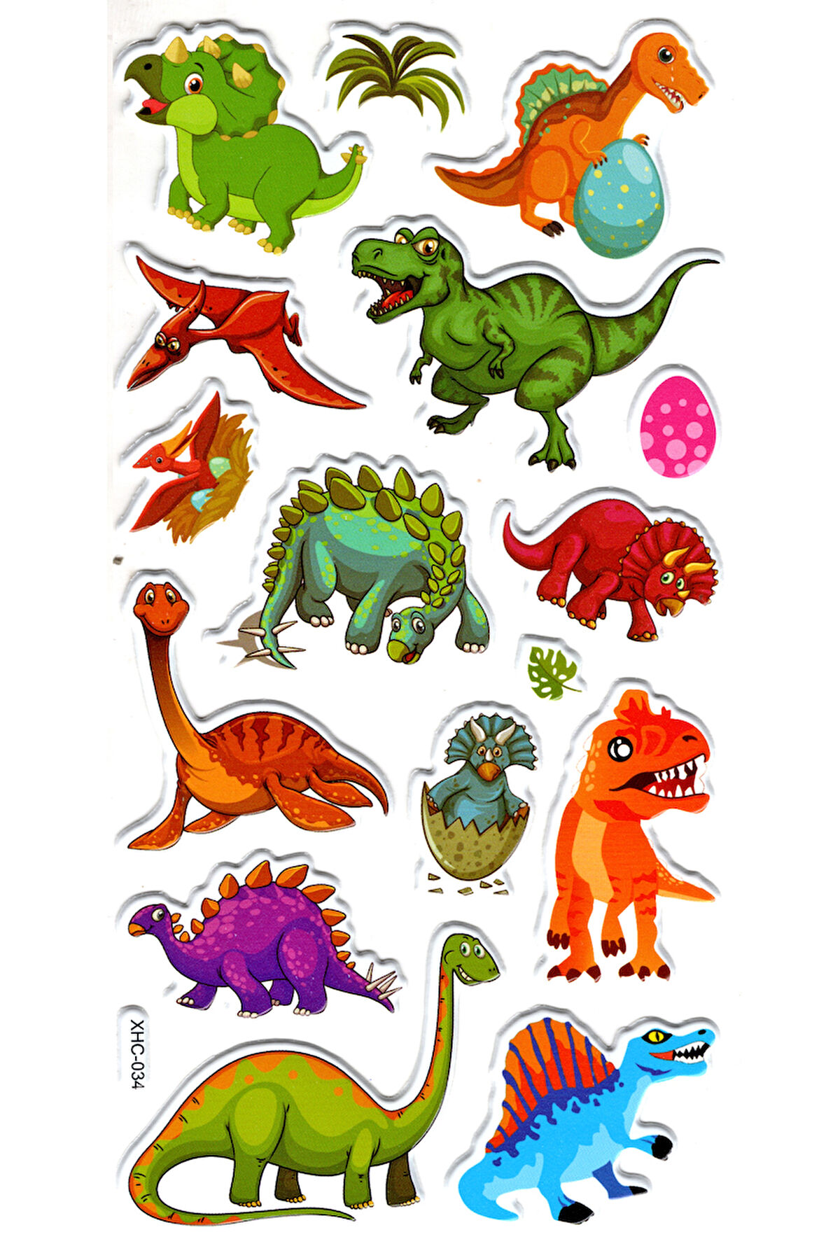 Sticker Kabartmalı Stiker Çıkartma Etiket (XHC034)-18x9 cm- Renkli Dinozor