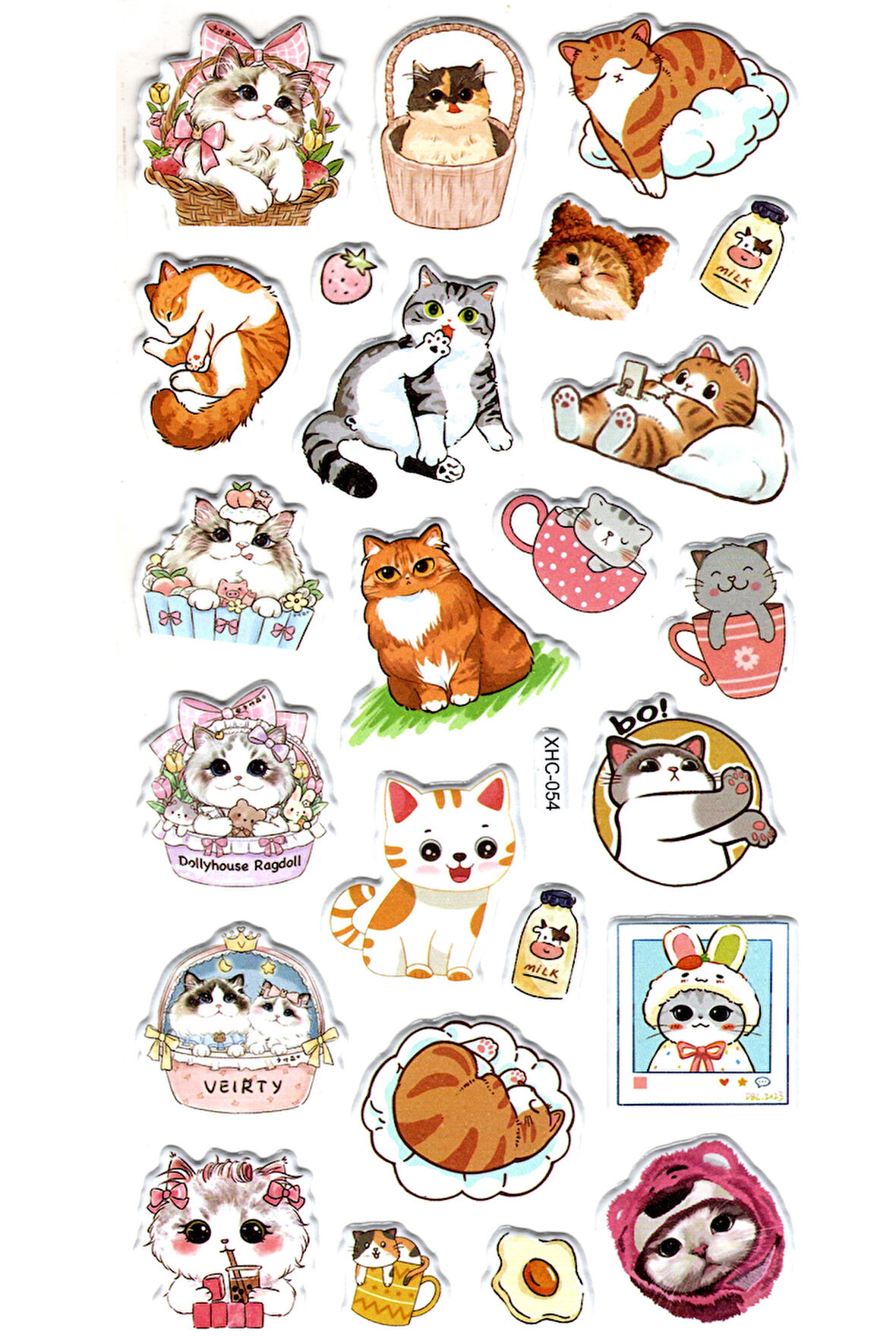 Sticker Kabartmalı Stiker Çıkartma Etiket (XHC054)-18x9 cm- Komik Kediler