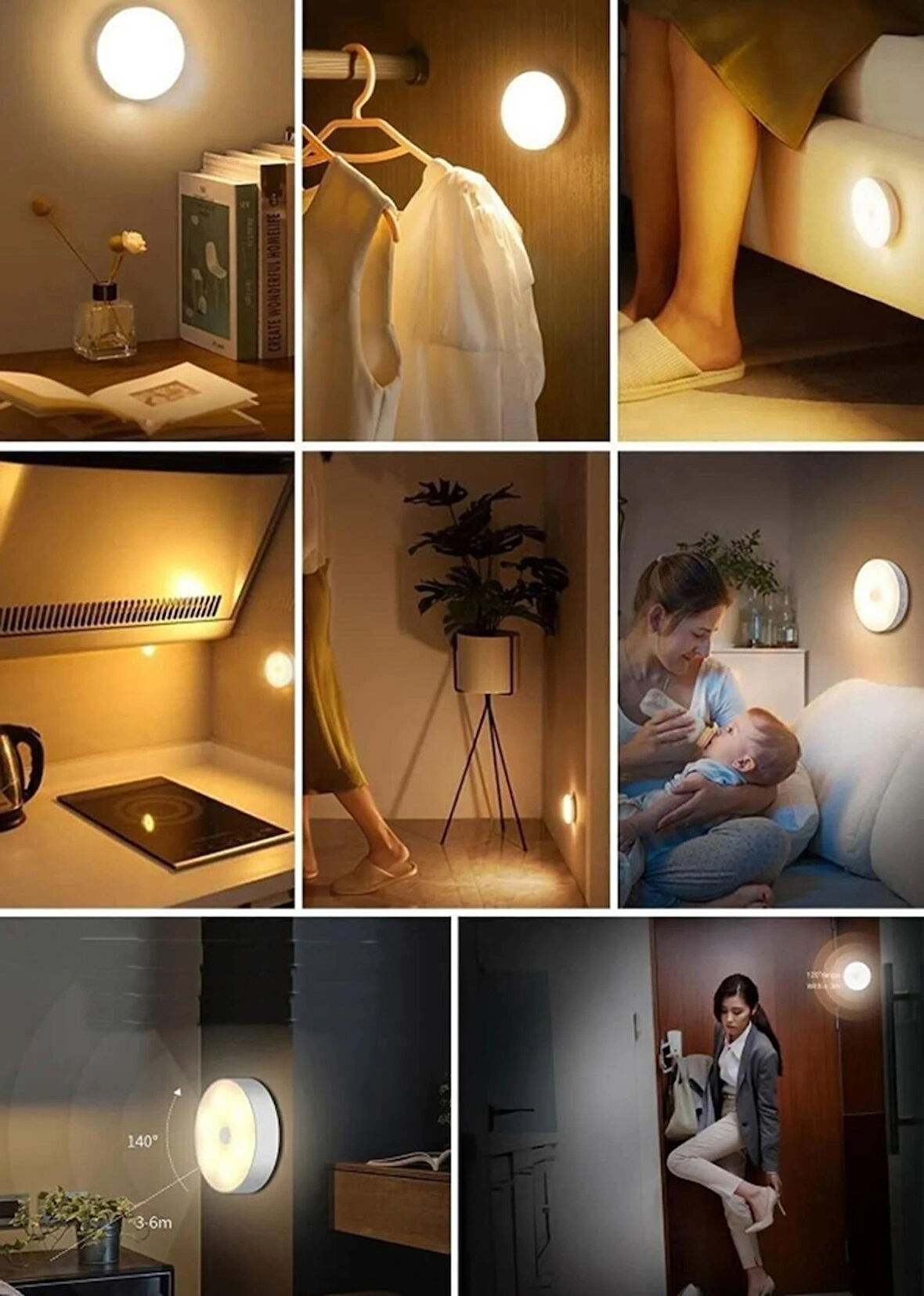 2 Adet Koridor Ve Merdiven Için Şarjlı Hareket Sensörlü Mıknatıslı 6 Led Günışığı Ledl aydınlatma