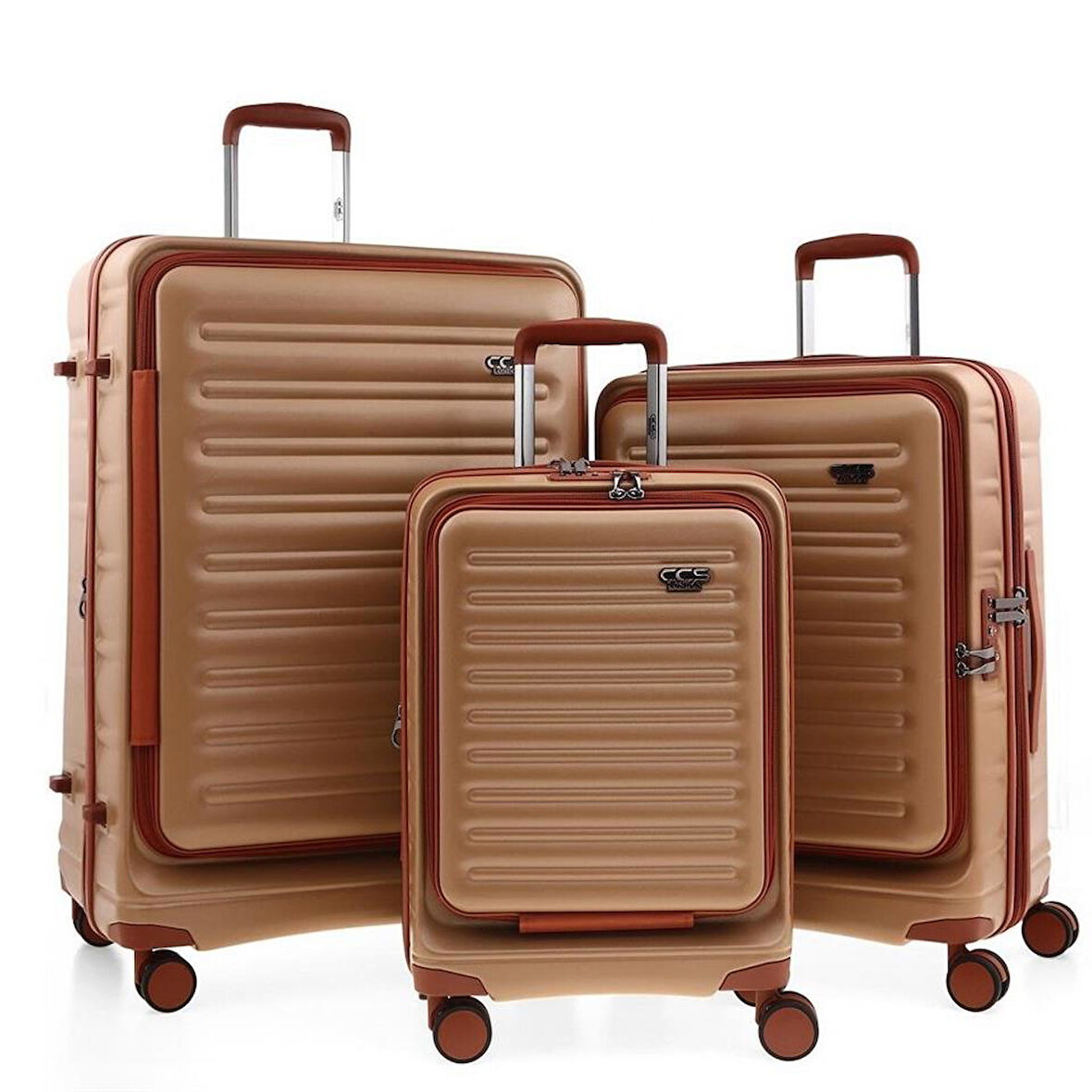ÇÇS 5238 Lüx 3 Lü Valiz Seti Kahve