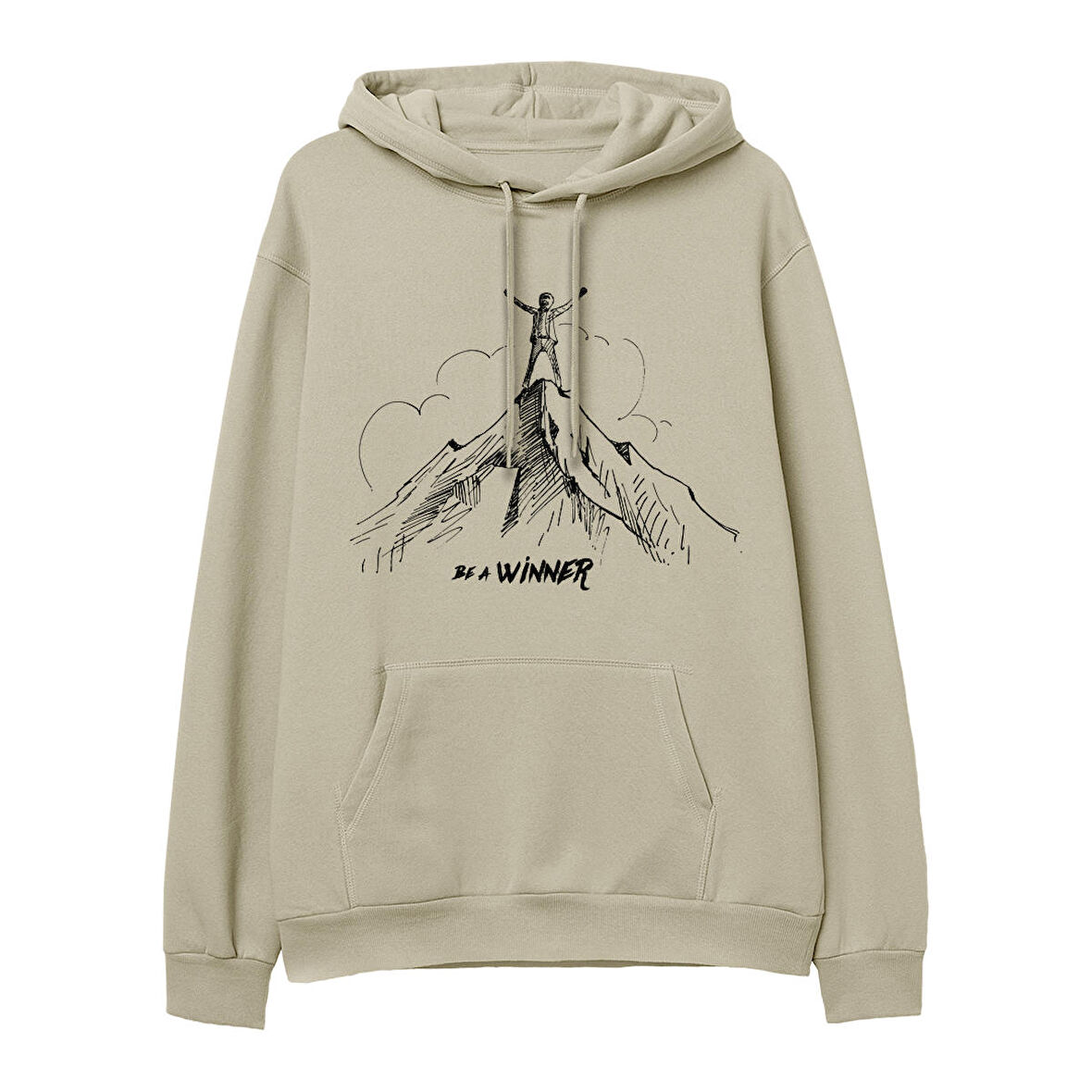 Winner  Baskılı Krem Hoodie