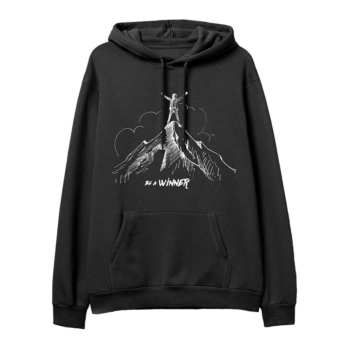 Winner  Baskılı Siyah Hoodie
