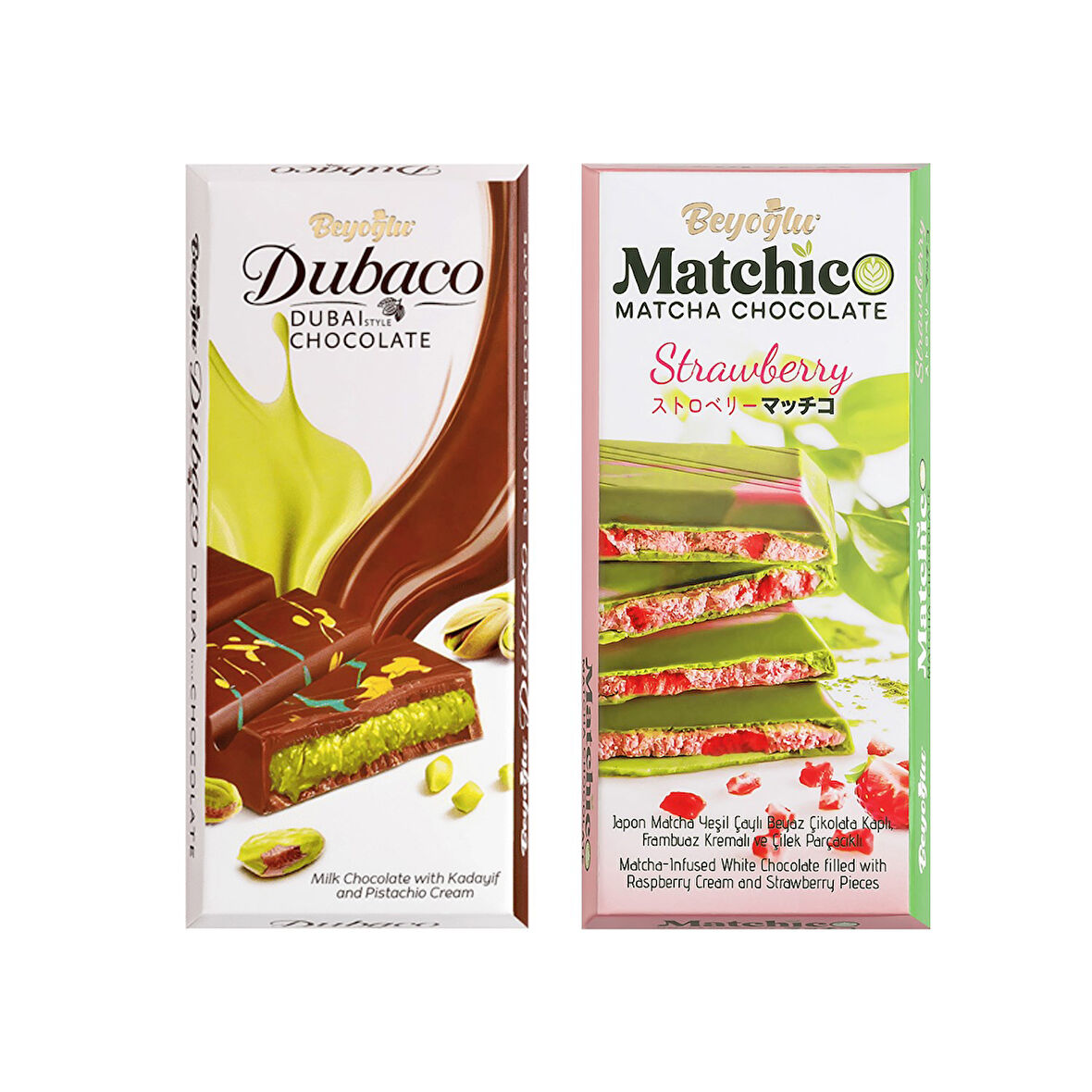 Beyoğlu Dubaco Çıtır Kadayıflı 95 gr ve Matcha Çikolata 95 gr 2 li Paket