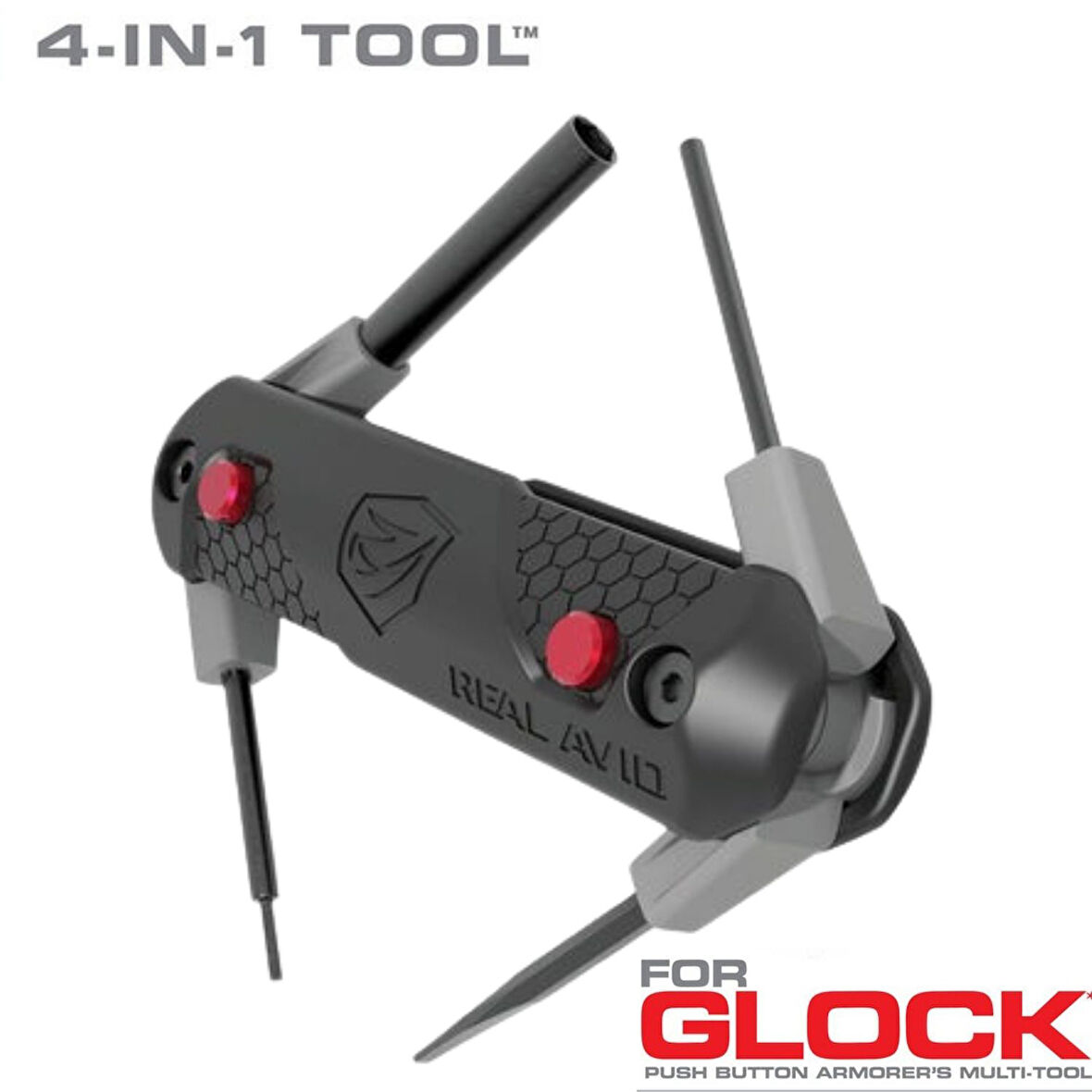 REAL AVID 4-In-1 Tool™ For Glock*  Push Buton specific tools.