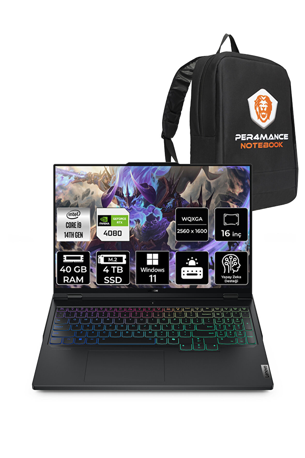 Lenovo Legion Pro 7 i9 14900HX 40GB 4TB SSD RTX4080/12GB 175W 240Hz WQXGA 16" W11P & PER4 ÇANTA