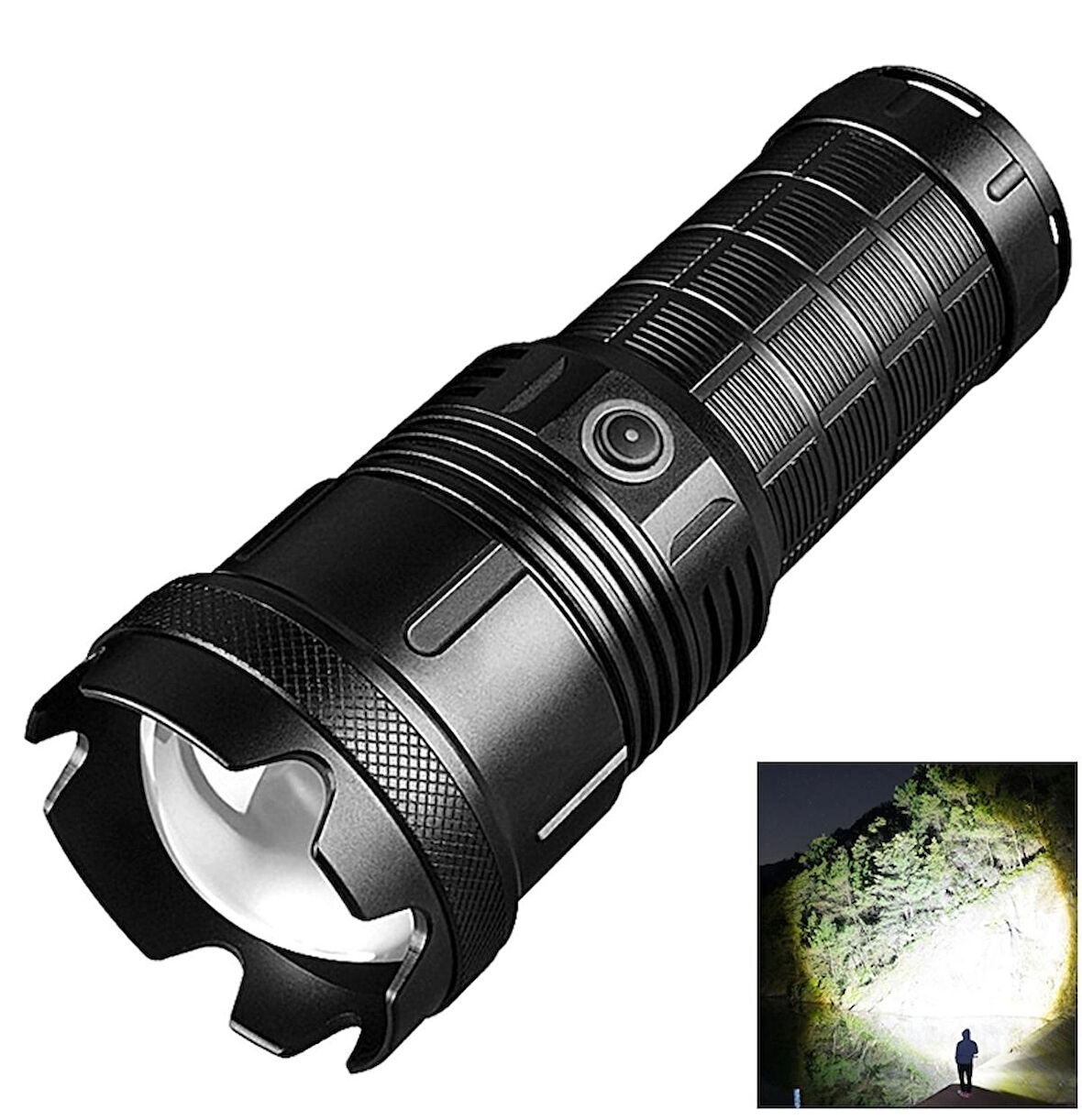 GP-291 20000 Lümen Lazer Etkili Profesyonel El Feneri Zoomlu - 5 Mod (Geceyi Gündüze Çevirir )