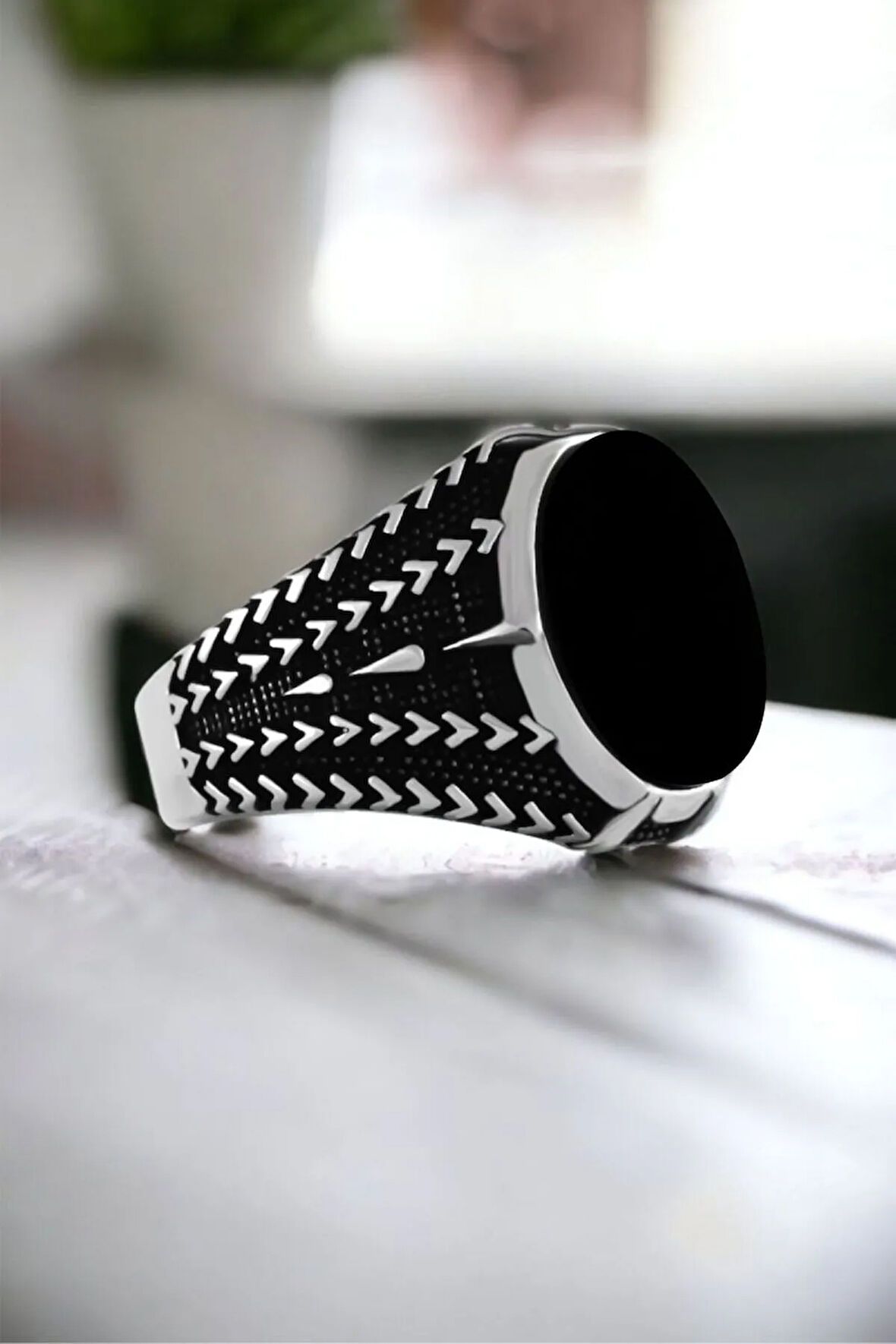 Erkek Gümüş Yüzü - 925 Ayar Kaplangözü Taşlı Erkek Gümüş Yüzük