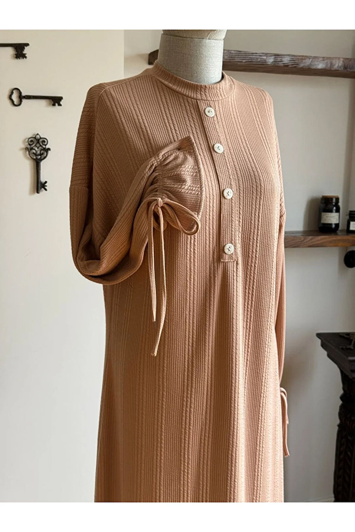 Süs Patlı Kol Bağlamalı Örme Elbise 2413 NAVRA |