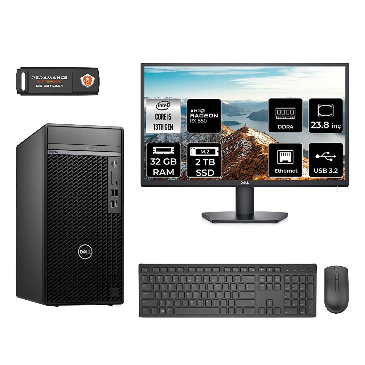 Dell OptiPlex 7010MT i5 13500 32GB 2TB SSD RX550/4GB FDOS N010O7010MTU MASAÜSTÜ PC & 23.8" MONİTÖR