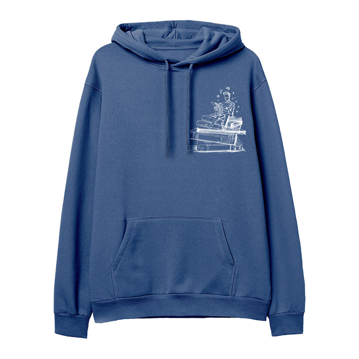 Think 2 Baskılı Hoodie-Royal Mavi