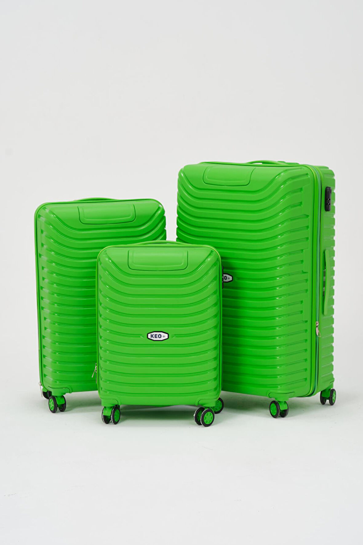 Keo-Plus Yeşil 3 lü Set Silikon Kırılmaz PP Valiz
