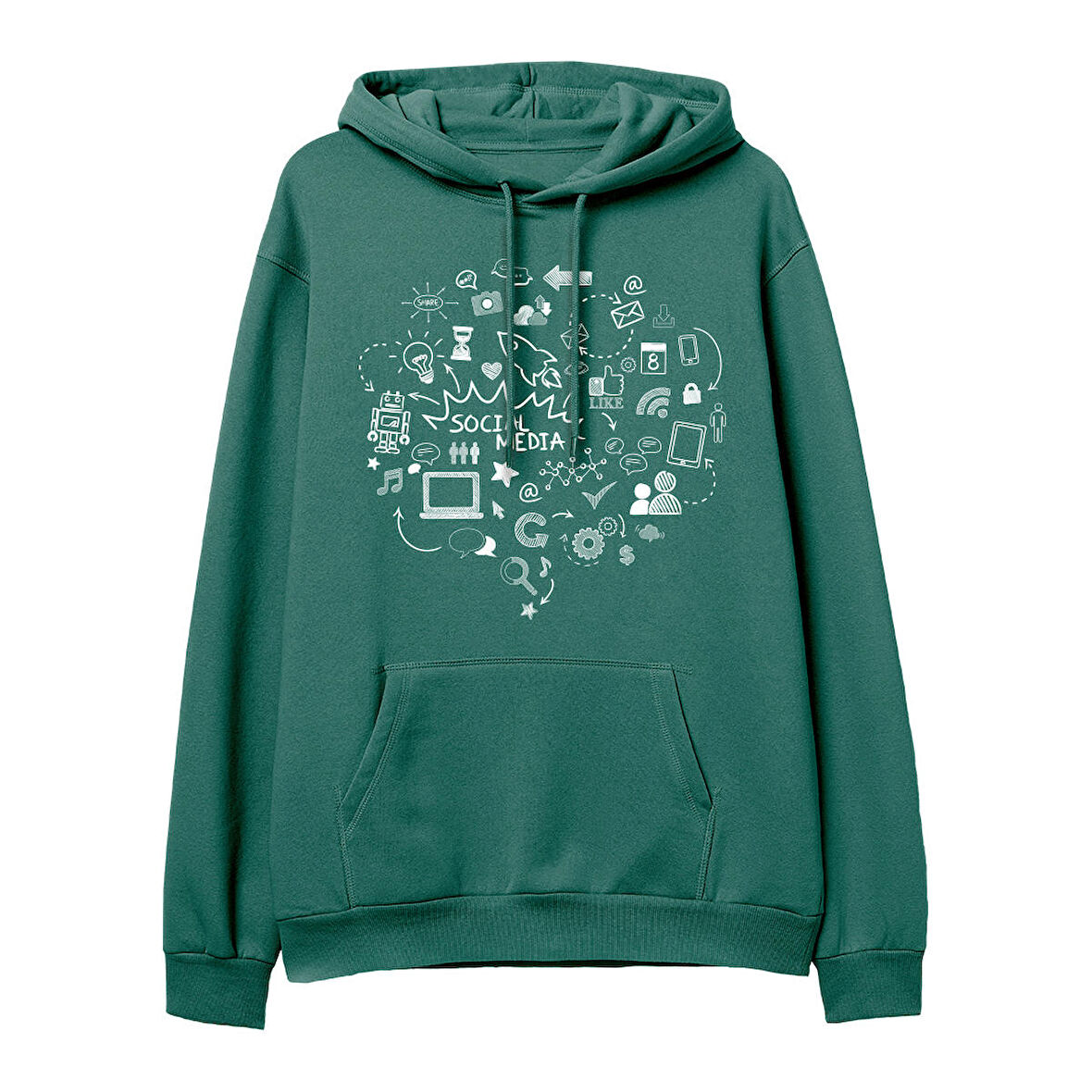 Social Media  Baskılı Yeşil Hoodie