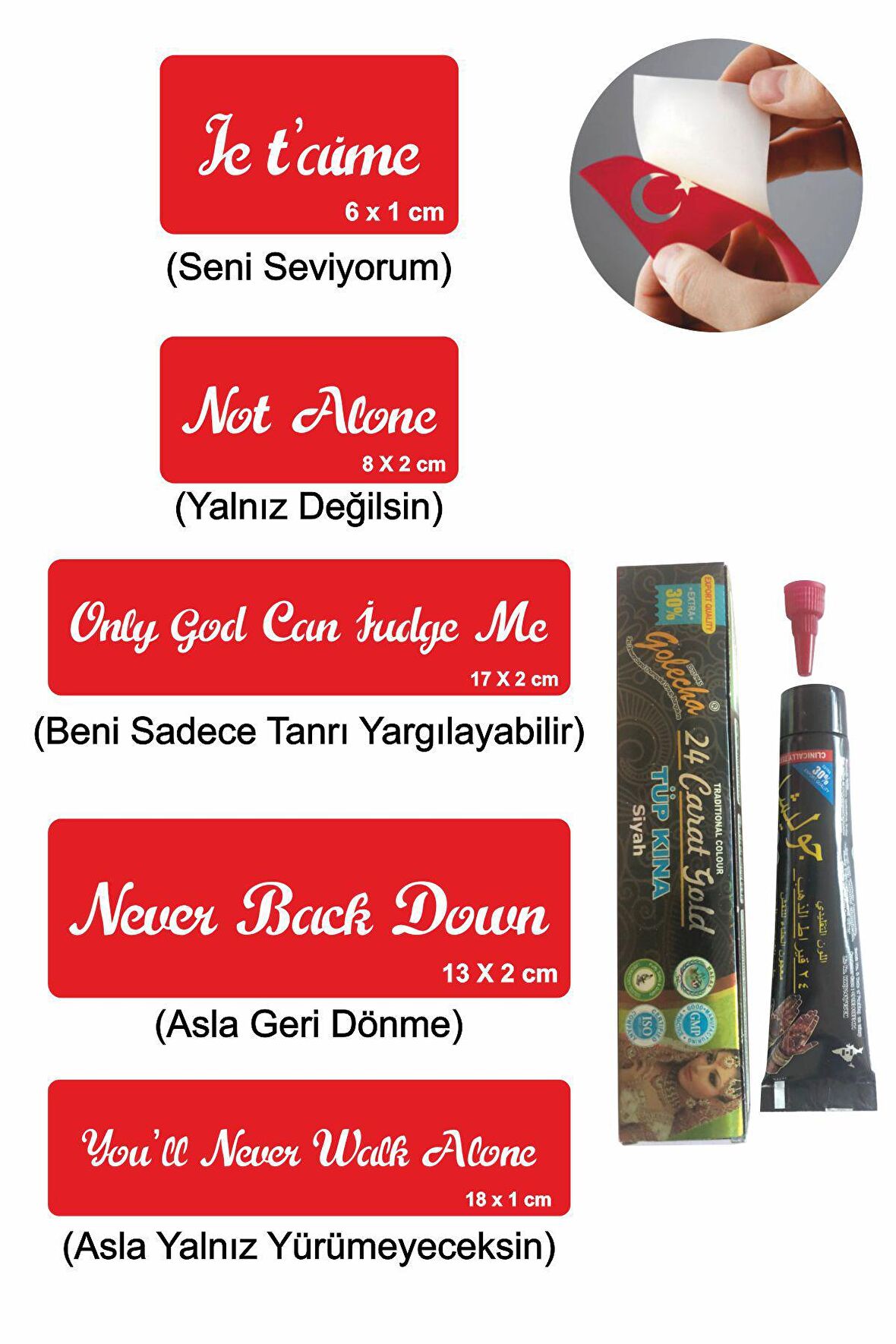 Popüler Sloganlar Hint Kınası ile Geçici Dövme Yapma Seti